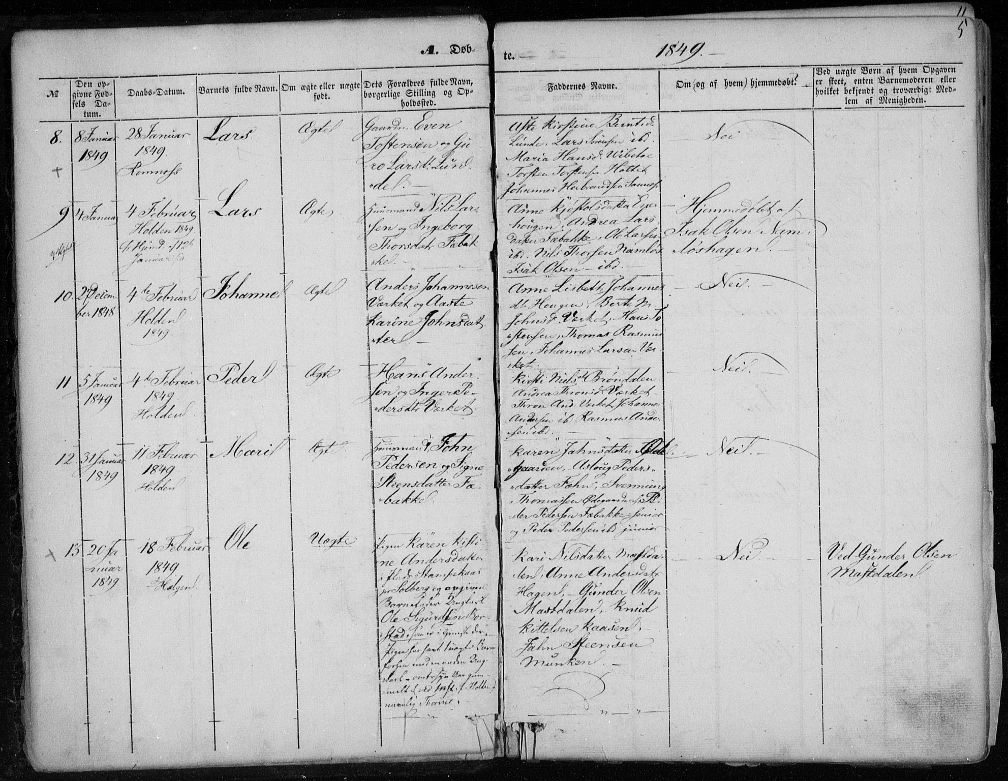 Holla kirkebøker, AV/SAKO-A-272/F/Fa/L0005: Ministerialbok nr. 5, 1849-1860, s. 5