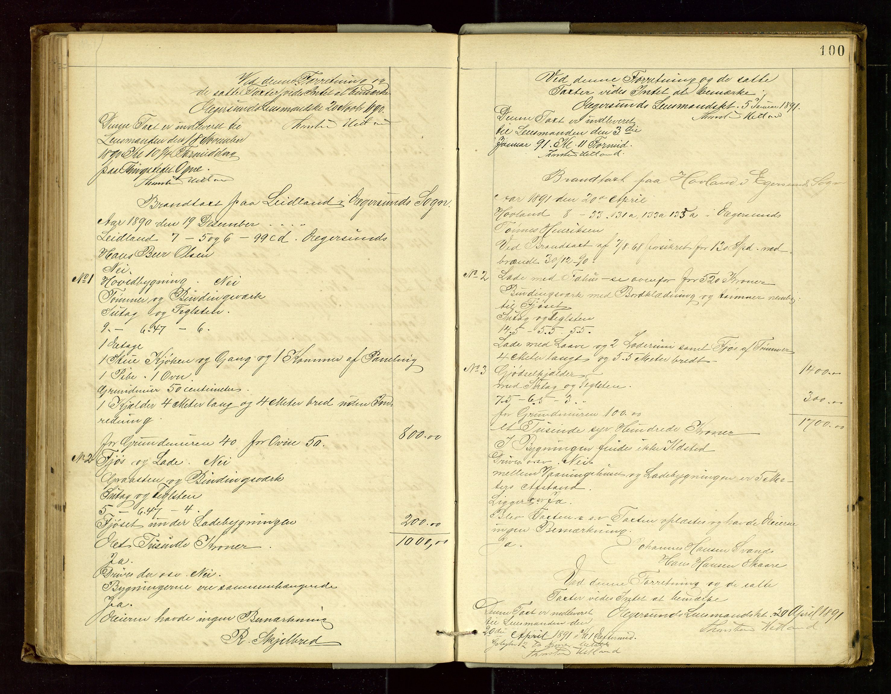 Eigersund lensmannskontor, AV/SAST-A-100171/Goa/L0003: "Brandtaxations-protokol", 1876-1893, s. 99b-100a