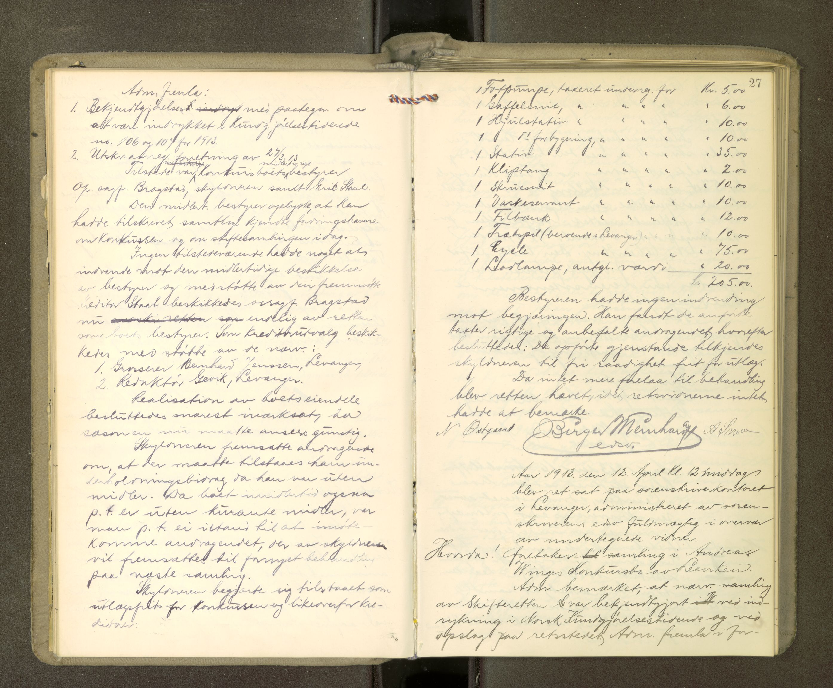Stjør- og Verdal sorenskriveri, AV/SAT-A-4167/1/3/3B/L0012: Skifteforhandlingsprotokoll, 1912-1919, s. 27