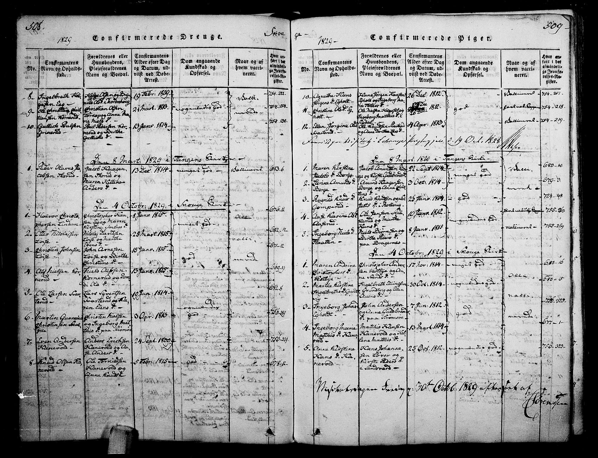 Skoger kirkebøker, SAKO/A-59/F/Fa/L0002: Ministerialbok nr. I 2 /1, 1814-1842, s. 508-509