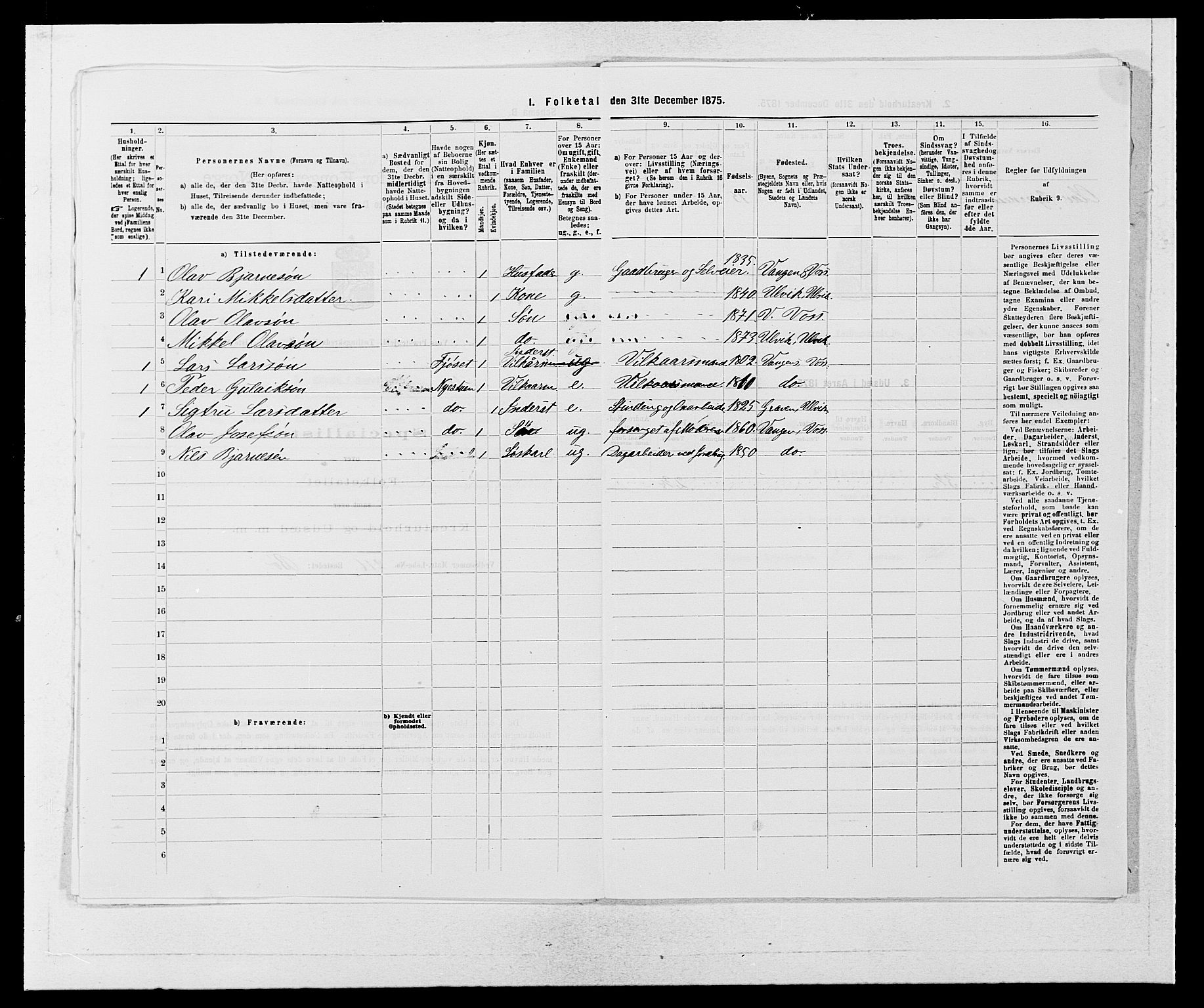 SAB, Folketelling 1875 for 1235P Voss prestegjeld, 1875, s. 808