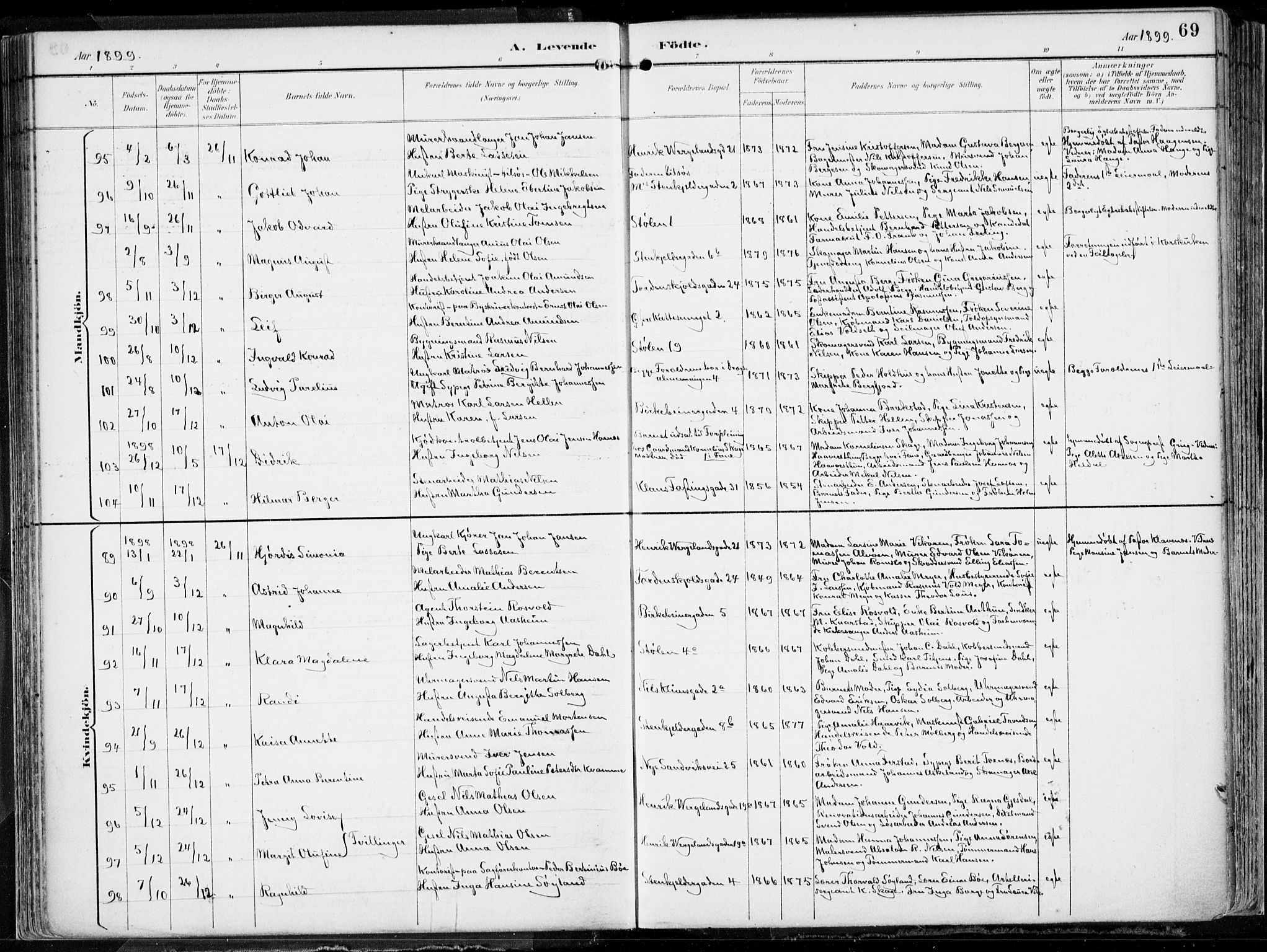 Mariakirken Sokneprestembete, AV/SAB-A-76901/H/Hab/L0005: Klokkerbok nr. A 5, 1893-1913, s. 69