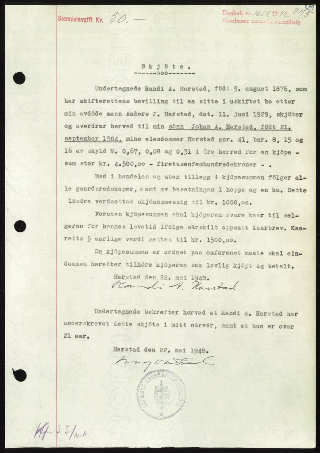 Nordmøre sorenskriveri, SAT/A-4132/1/2/2Ca: Pantebok nr. A108, 1948-1948, Dagboknr: 1658/1948