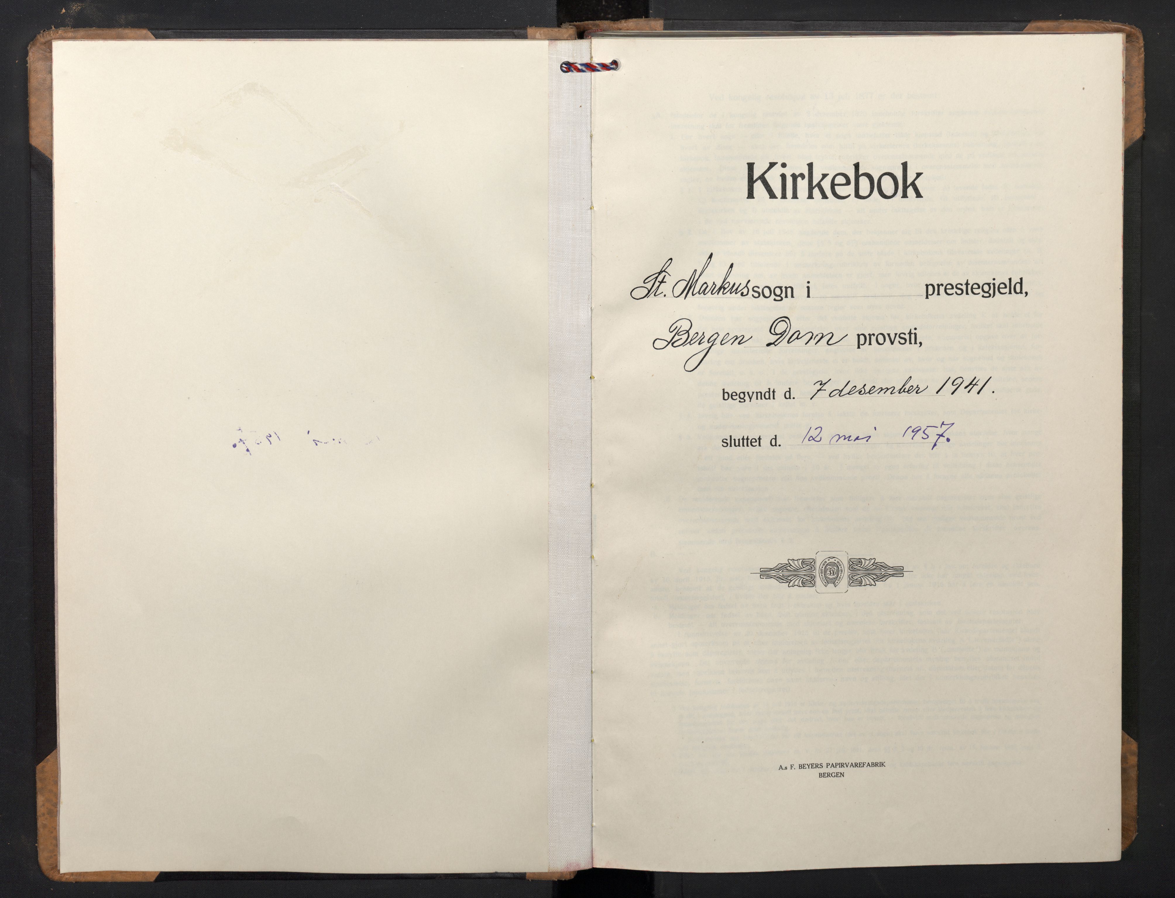 St. Markus sokneprestembete, SAB/A-99935: Klokkerbok nr. B 2, 1941-1957
