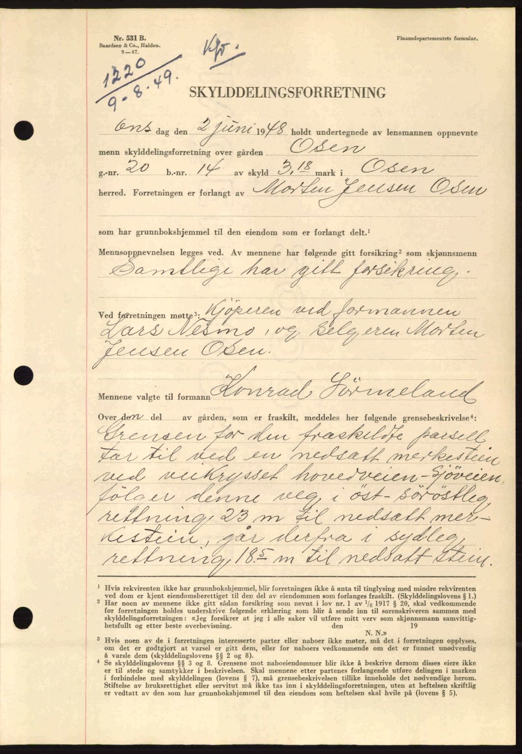 Fosen sorenskriveri, AV/SAT-A-1107/1/2/2C: Pantebok nr. A10, 1949-1950, Dagboknr: 1220/1949
