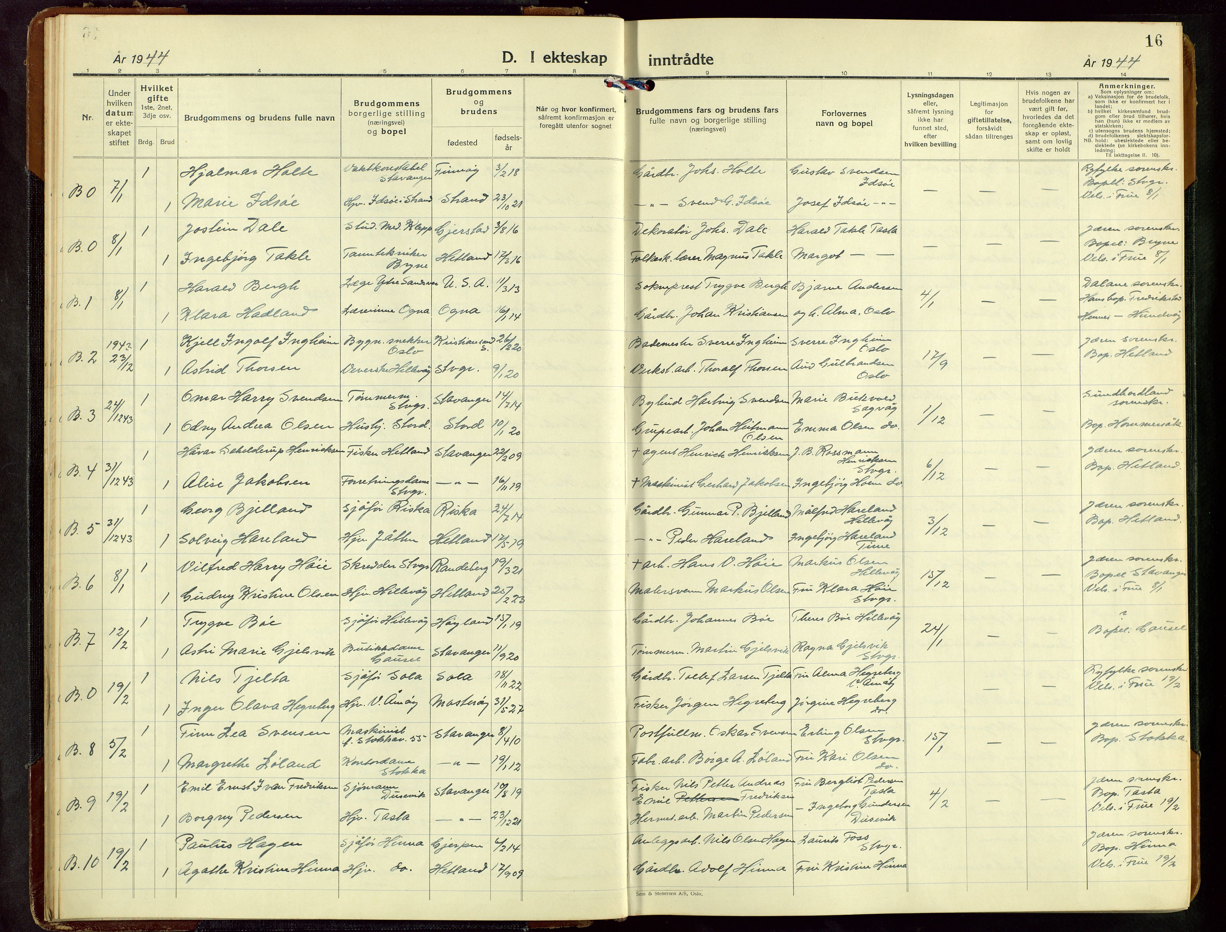 Hetland sokneprestkontor, SAST/A-101826/30/30BB/L0016: Klokkerbok nr. B 16, 1942-1960, s. 16