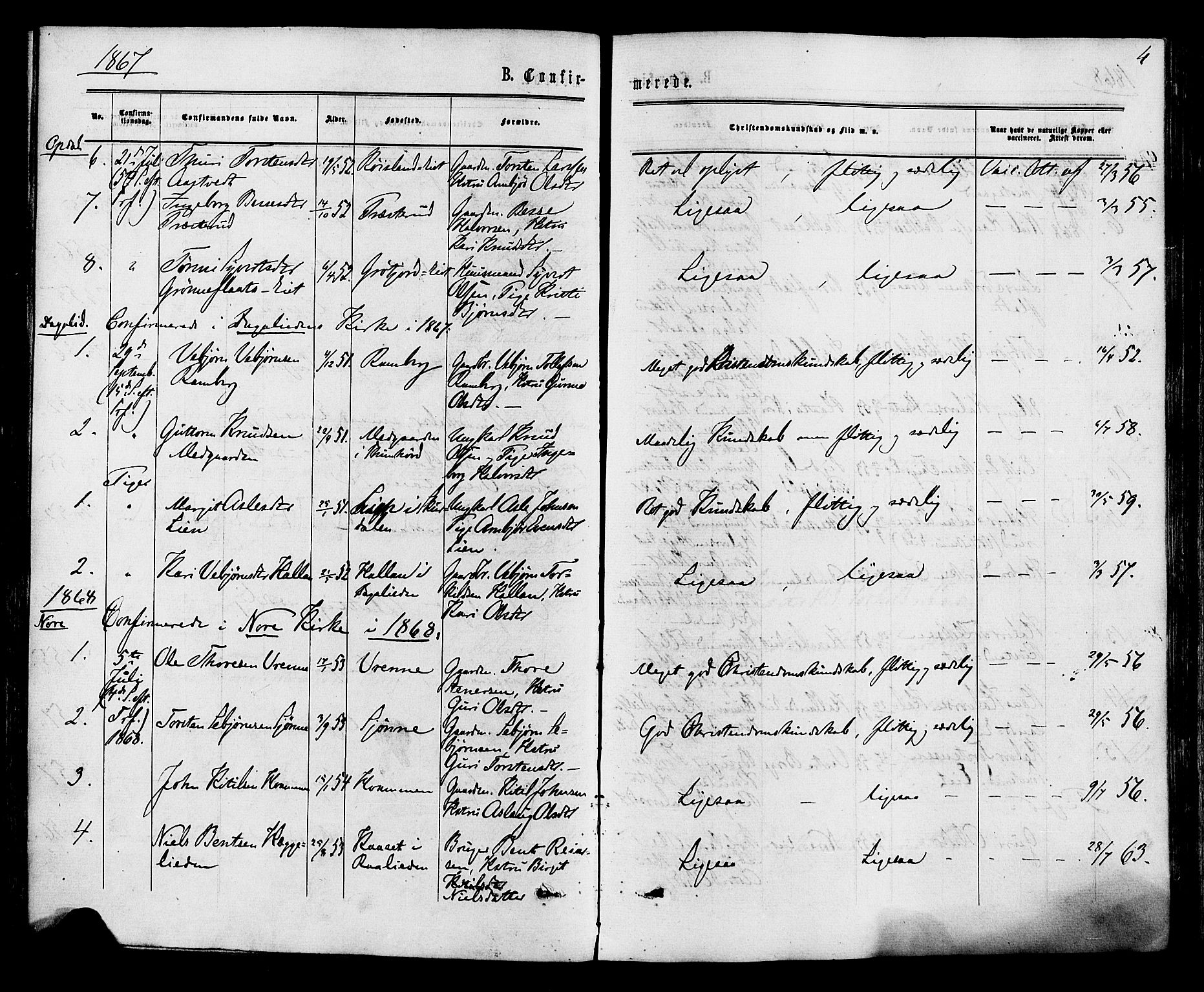 Nore kirkebøker, AV/SAKO-A-238/F/Fa/L0004: Ministerialbok nr. I 4, 1867-1877, s. 4
