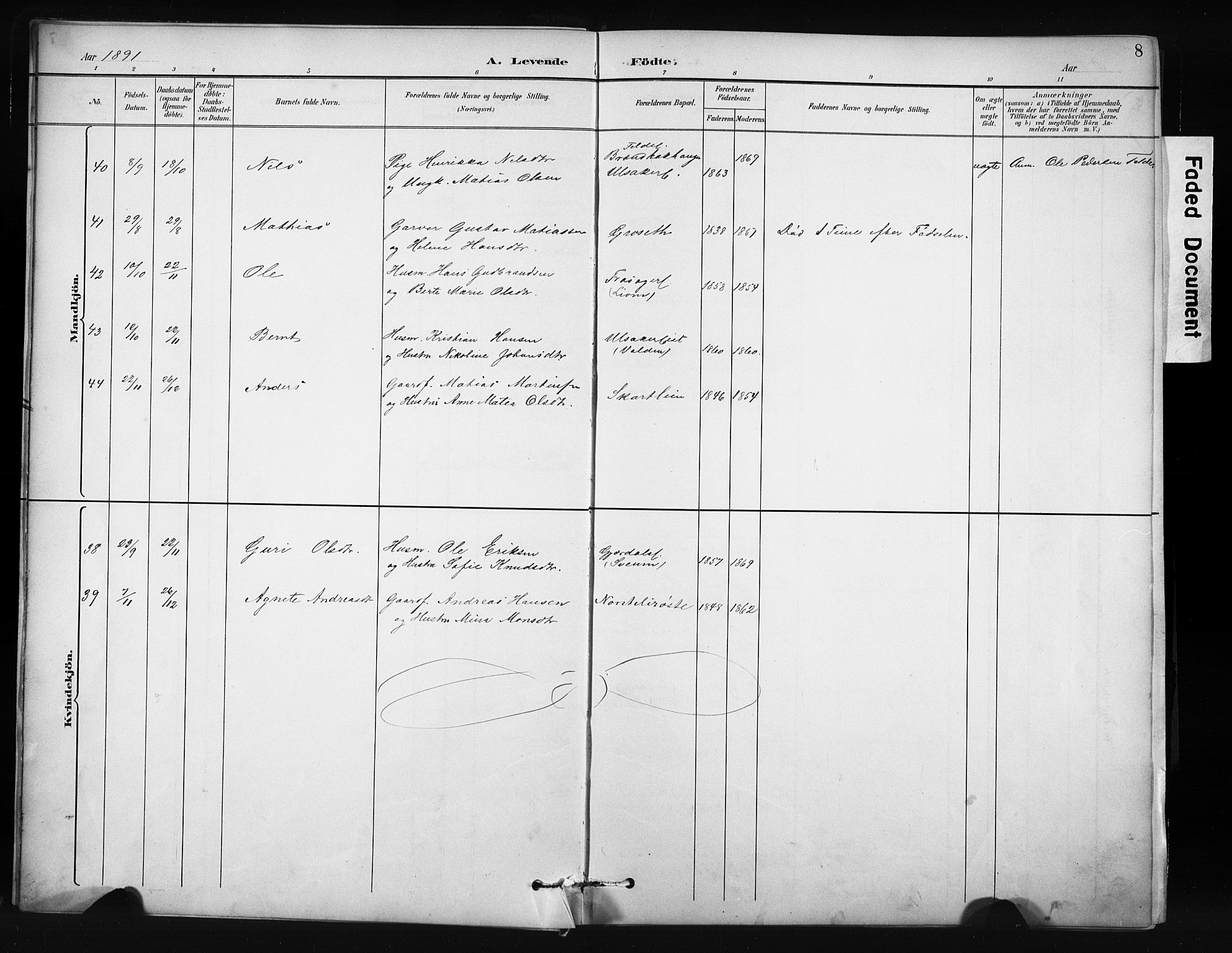 Nordre Land prestekontor, SAH/PREST-124/H/Ha/Hab/L0012: Klokkerbok nr. 12, 1891-1909, s. 8