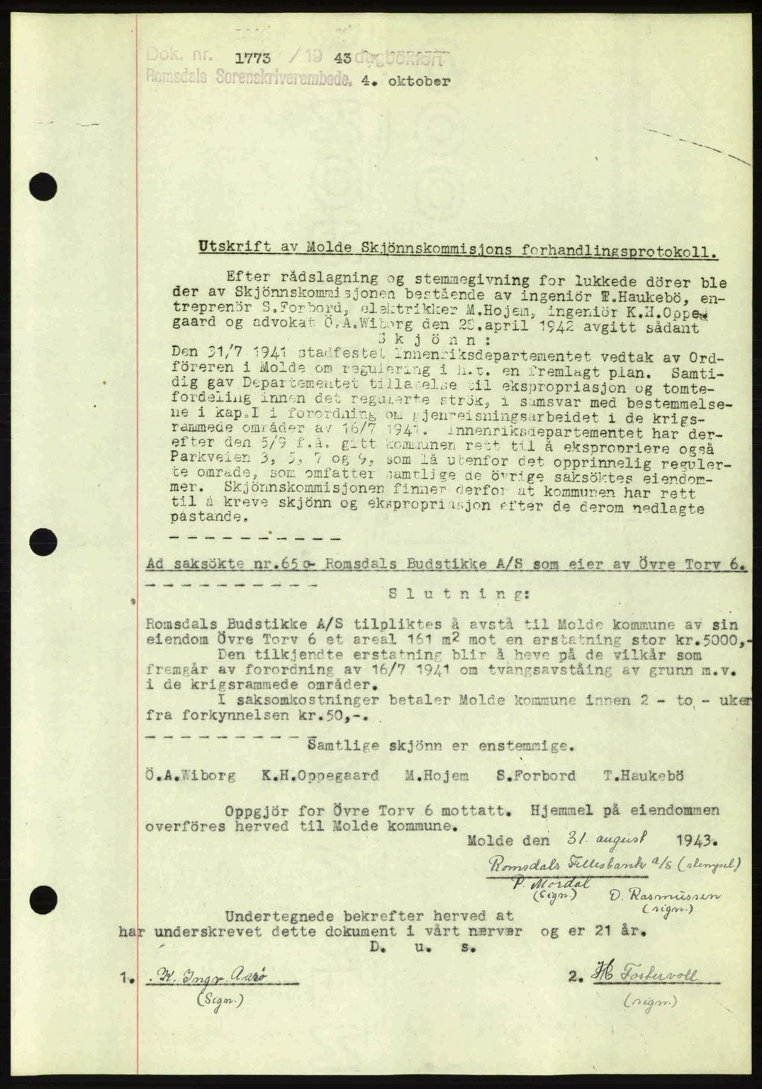 Romsdal sorenskriveri, AV/SAT-A-4149/1/2/2C: Pantebok nr. A15, 1943-1944, Dagboknr: 1773/1943