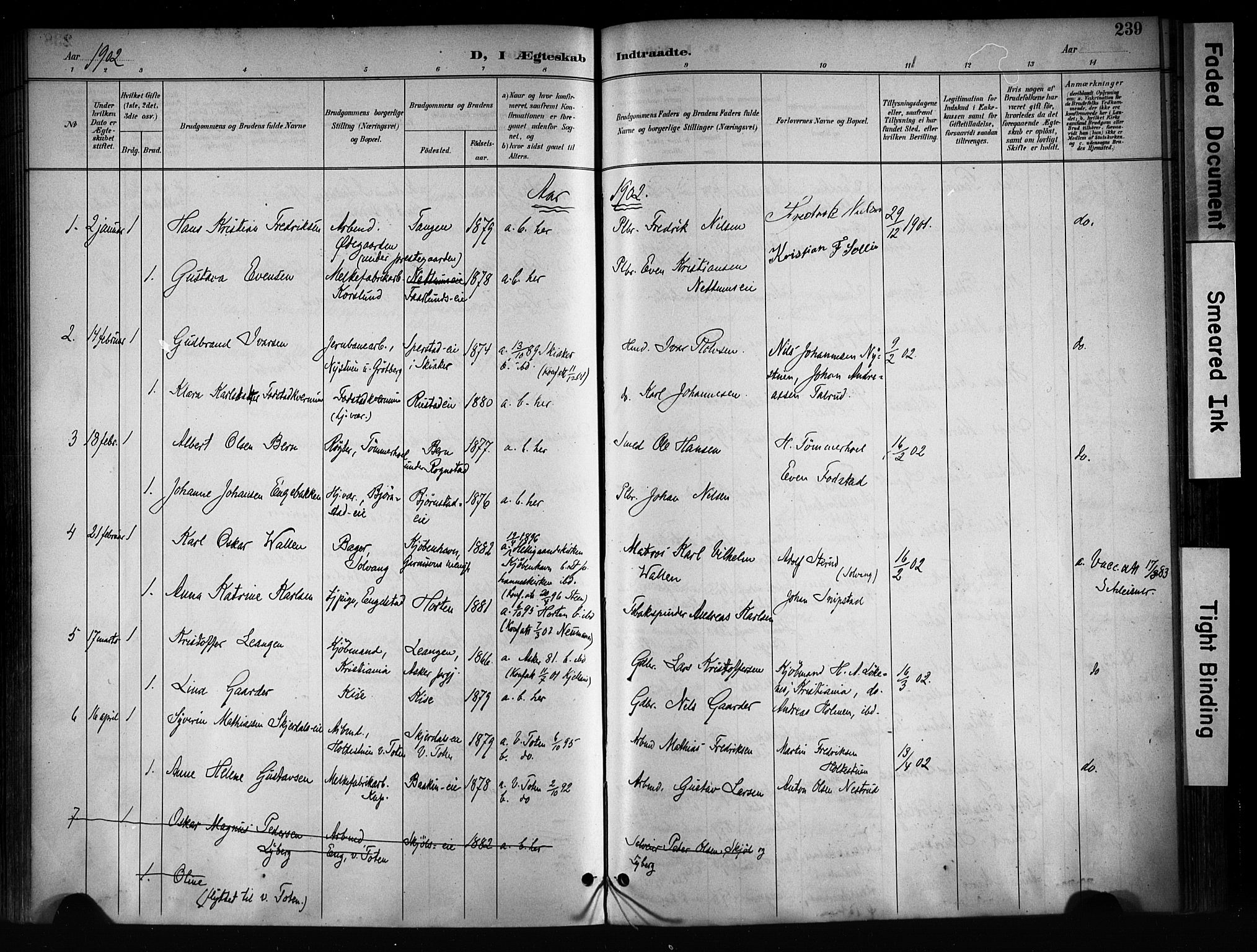 Østre Toten prestekontor, AV/SAH-PREST-104/H/Ha/Haa/L0008: Ministerialbok nr. 8, 1897-1909, s. 239