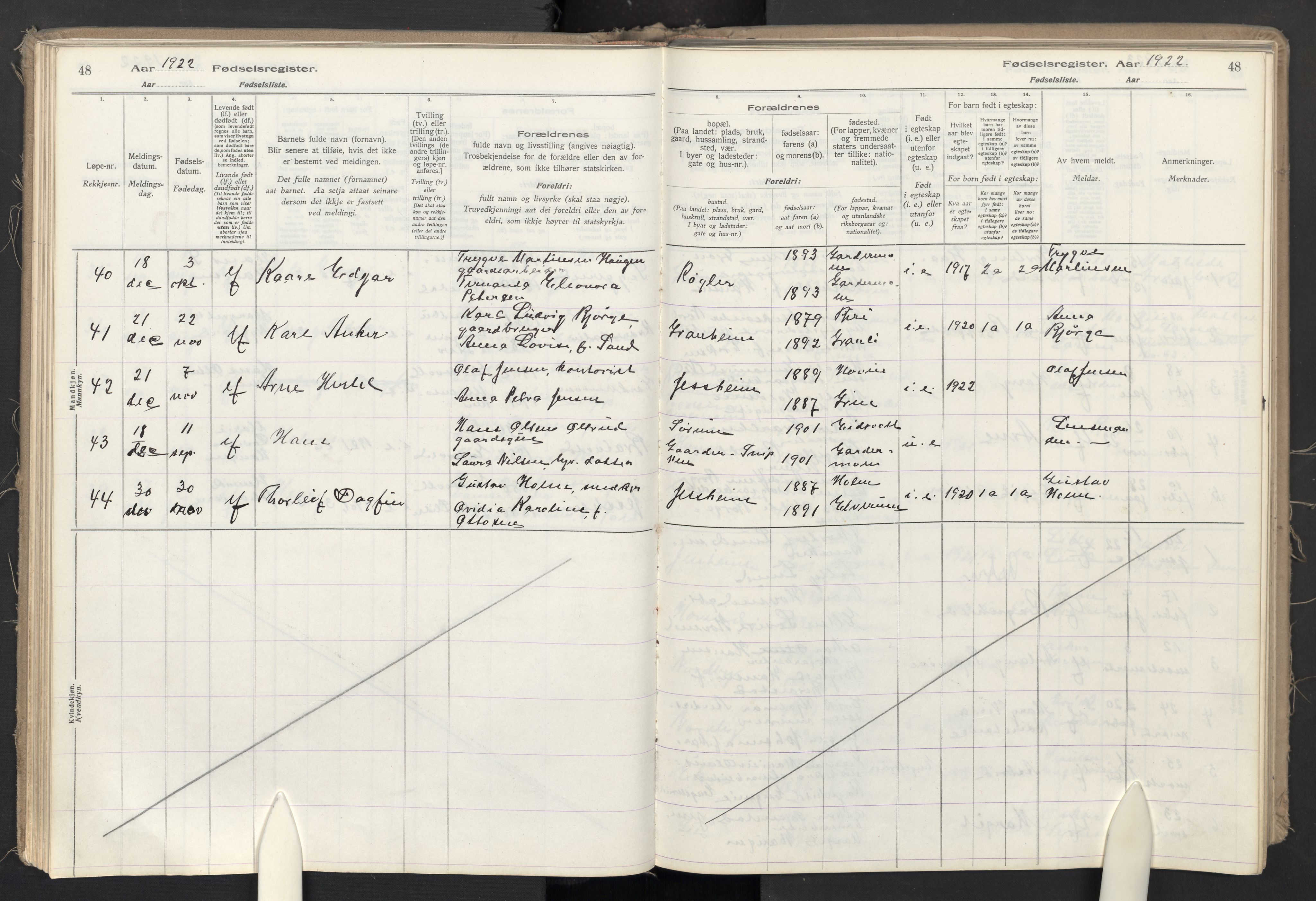 Ullensaker prestekontor Kirkebøker, SAO/A-10236a/J: Fødselsregister nr. II 1, 1916-1946, s. 48