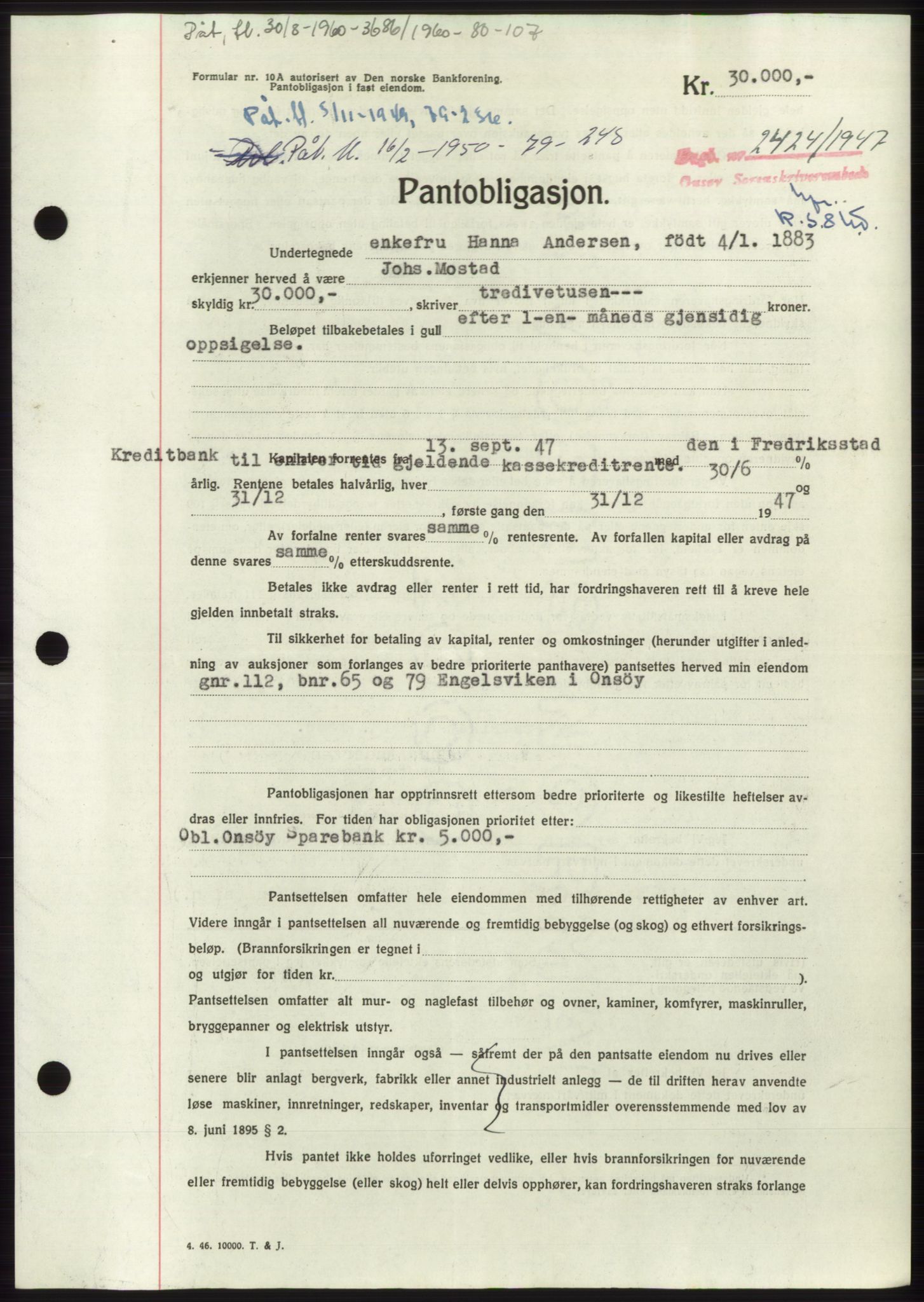 Onsøy sorenskriveri, SAO/A-10474/G/Ga/Gac/L0006: Pantebok nr. B 12-6, 1947-1948, Dagboknr: 2424/1947