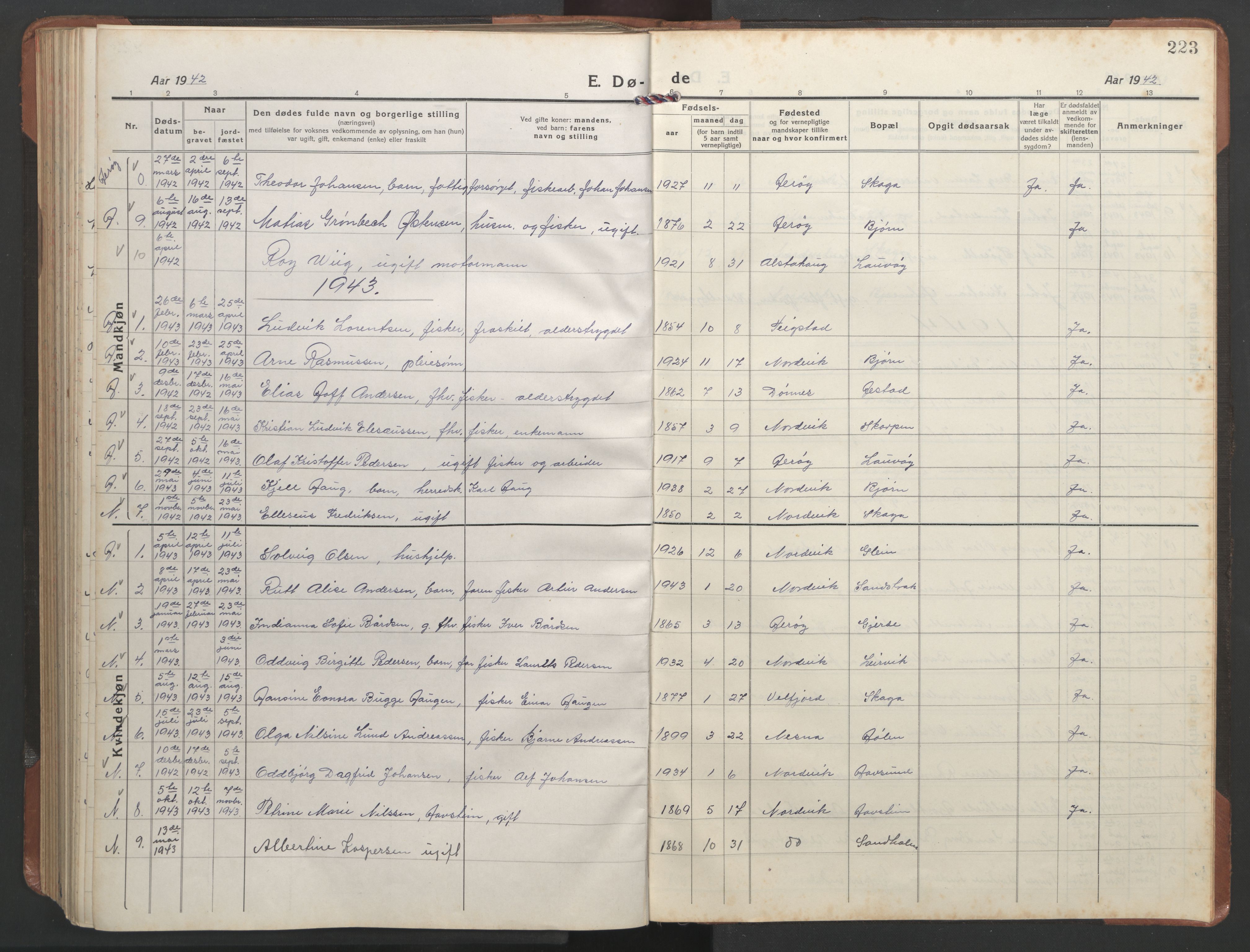 Ministerialprotokoller, klokkerbøker og fødselsregistre - Nordland, SAT/A-1459/836/L0539: Klokkerbok nr. 836C03, 1917-1949, s. 223