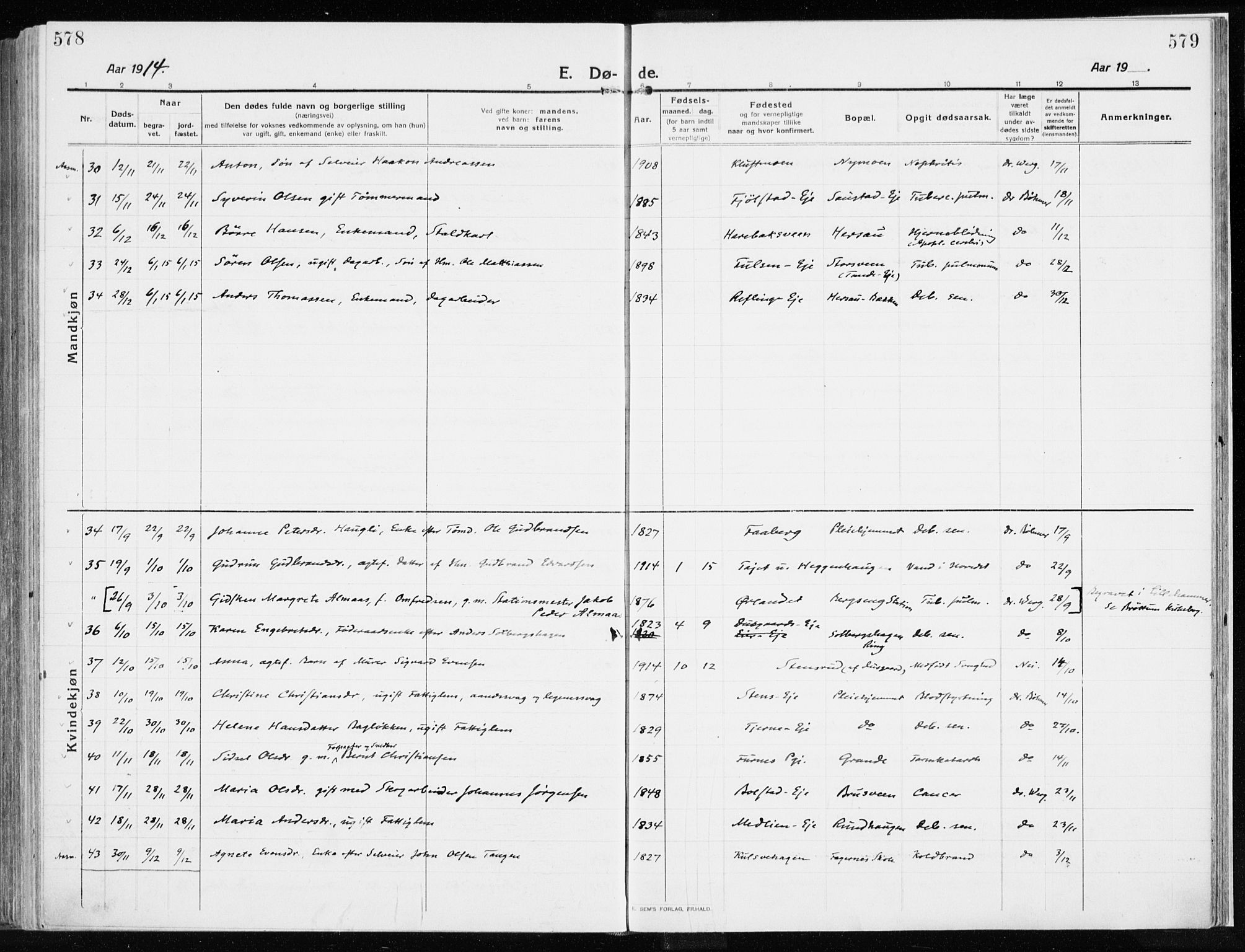 Ringsaker prestekontor, AV/SAH-PREST-014/K/Ka/L0020: Ministerialbok nr. 20, 1913-1922, s. 578-579
