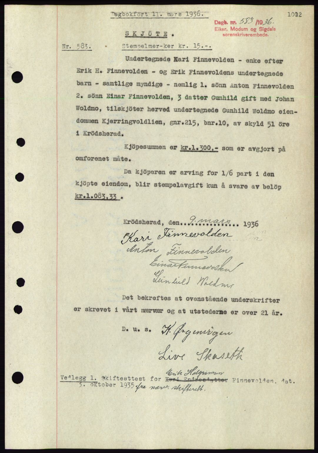 Eiker, Modum og Sigdal sorenskriveri, SAKO/A-123/G/Ga/Gab/L0031: Pantebok nr. A1, 1935-1936, Tingl.dato: 11.03.1936