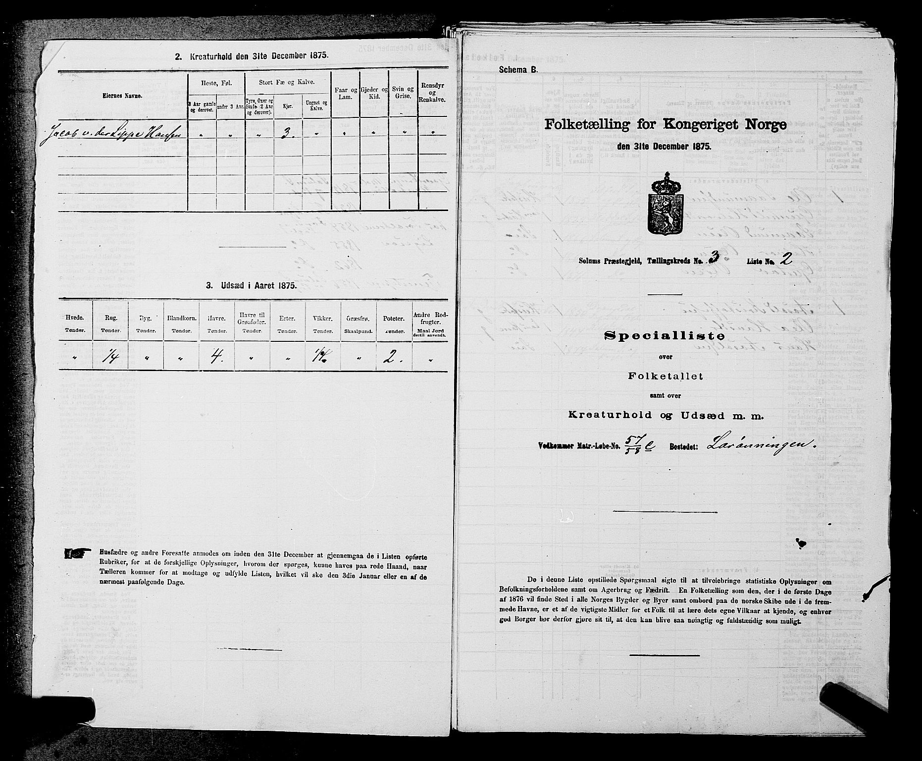 SAKO, Folketelling 1875 for 0818P Solum prestegjeld, 1875, s. 476