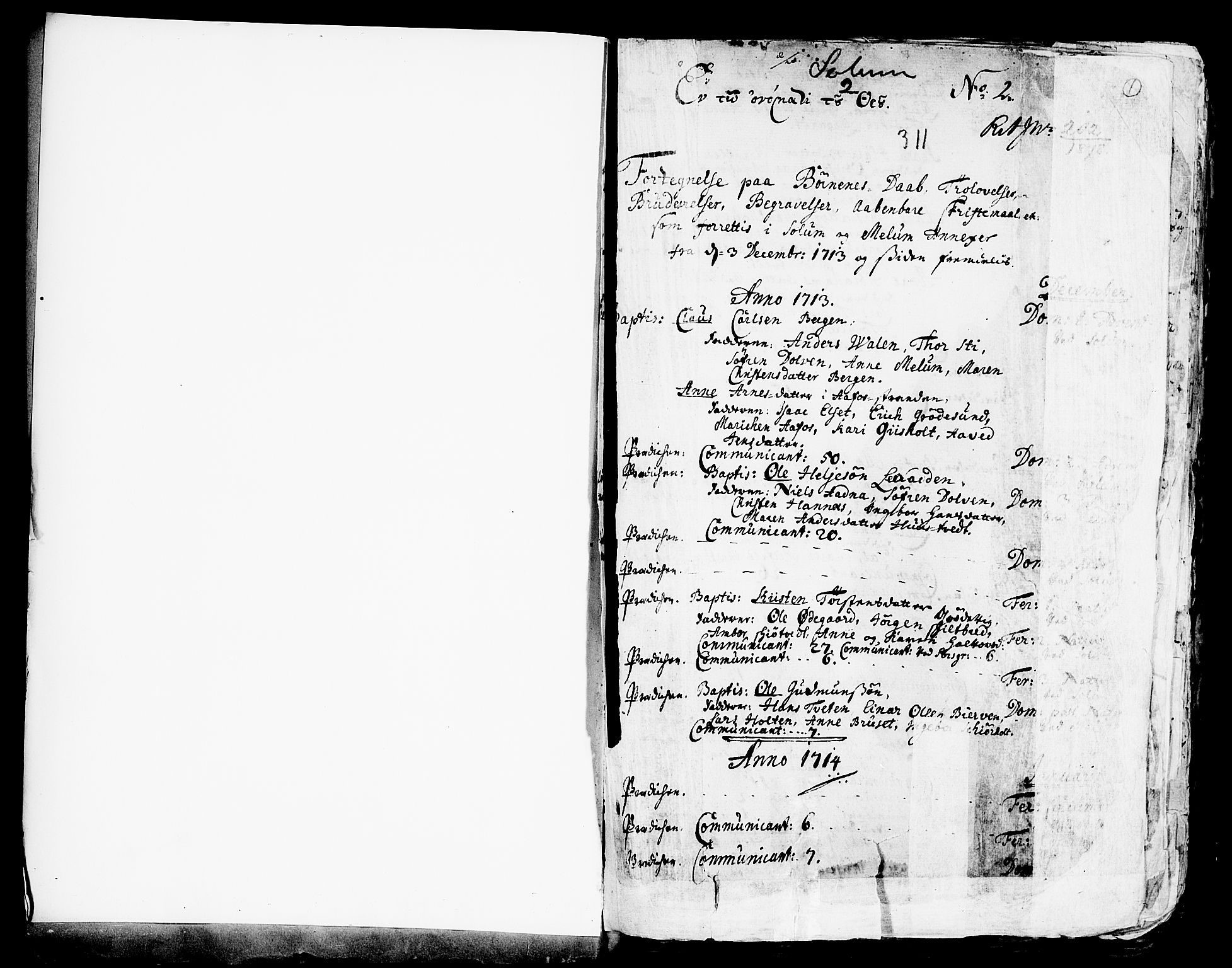 Solum kirkebøker, AV/SAKO-A-306/F/Fa/L0002: Ministerialbok nr. I 2, 1713-1761, s. 1
