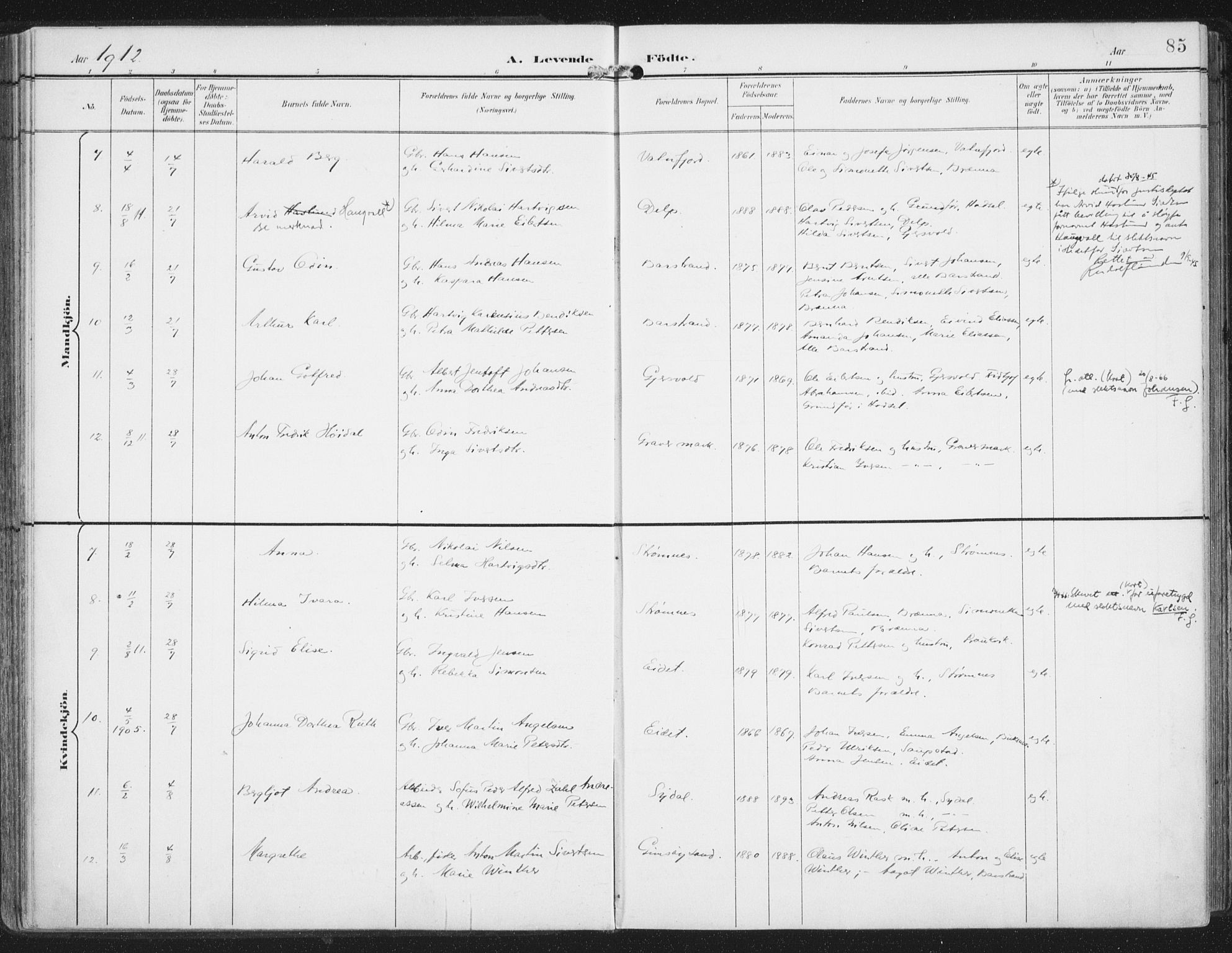 Ministerialprotokoller, klokkerbøker og fødselsregistre - Nordland, SAT/A-1459/876/L1098: Ministerialbok nr. 876A04, 1896-1915, s. 85
