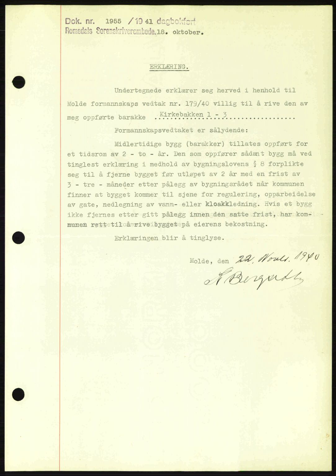 Romsdal sorenskriveri, SAT/A-4149/1/2/2C: Pantebok nr. B2, 1939-1945, Dagboknr: 1955/1941