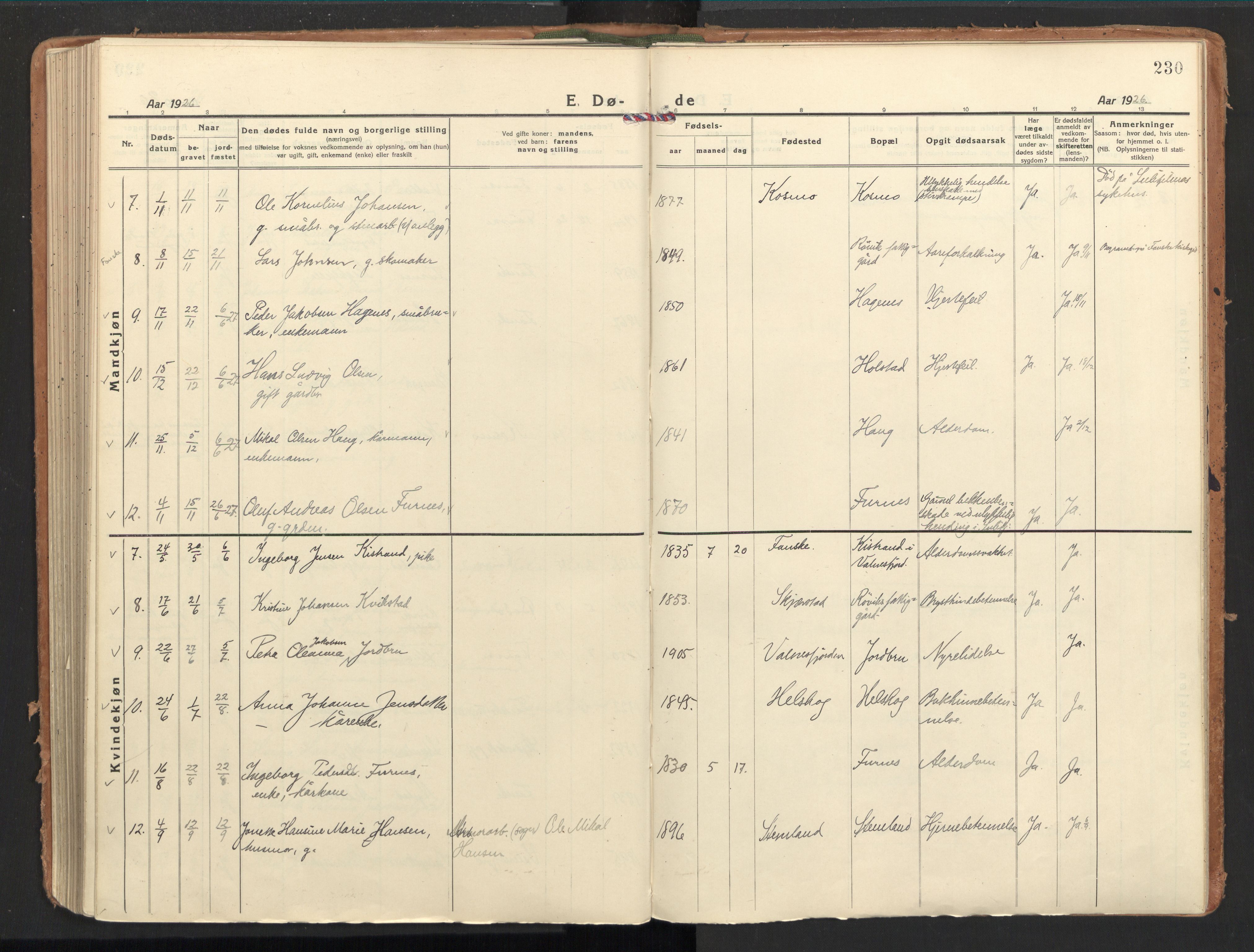 Ministerialprotokoller, klokkerbøker og fødselsregistre - Nordland, SAT/A-1459/851/L0725: Ministerialbok nr. 851A02, 1922-1944, s. 230