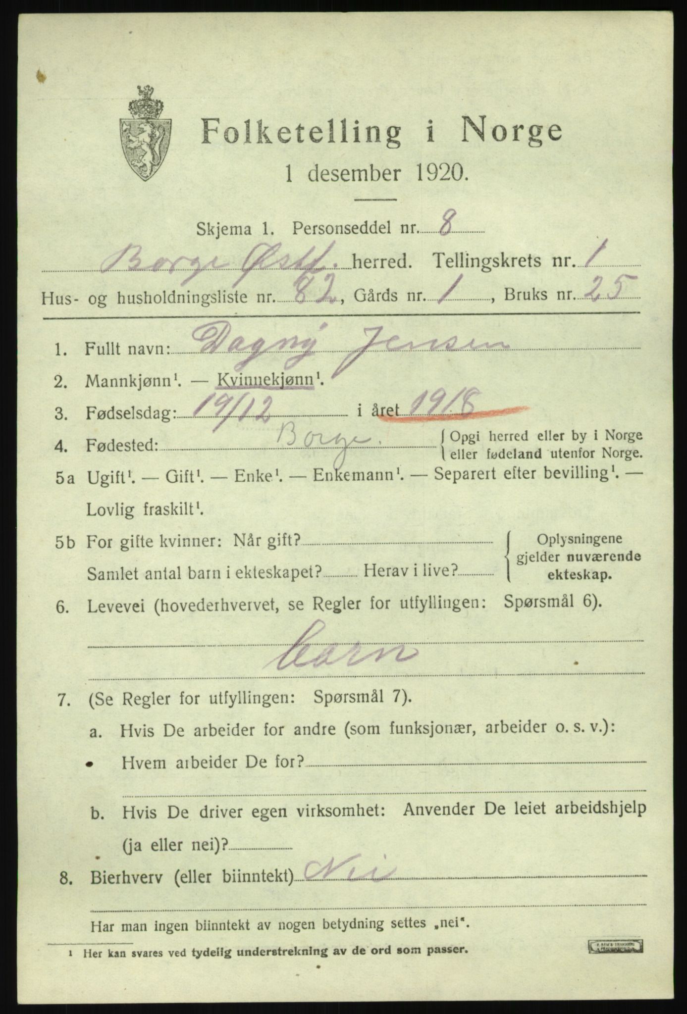 SAO, Folketelling 1920 for 0113 Borge herred, 1920, s. 2821