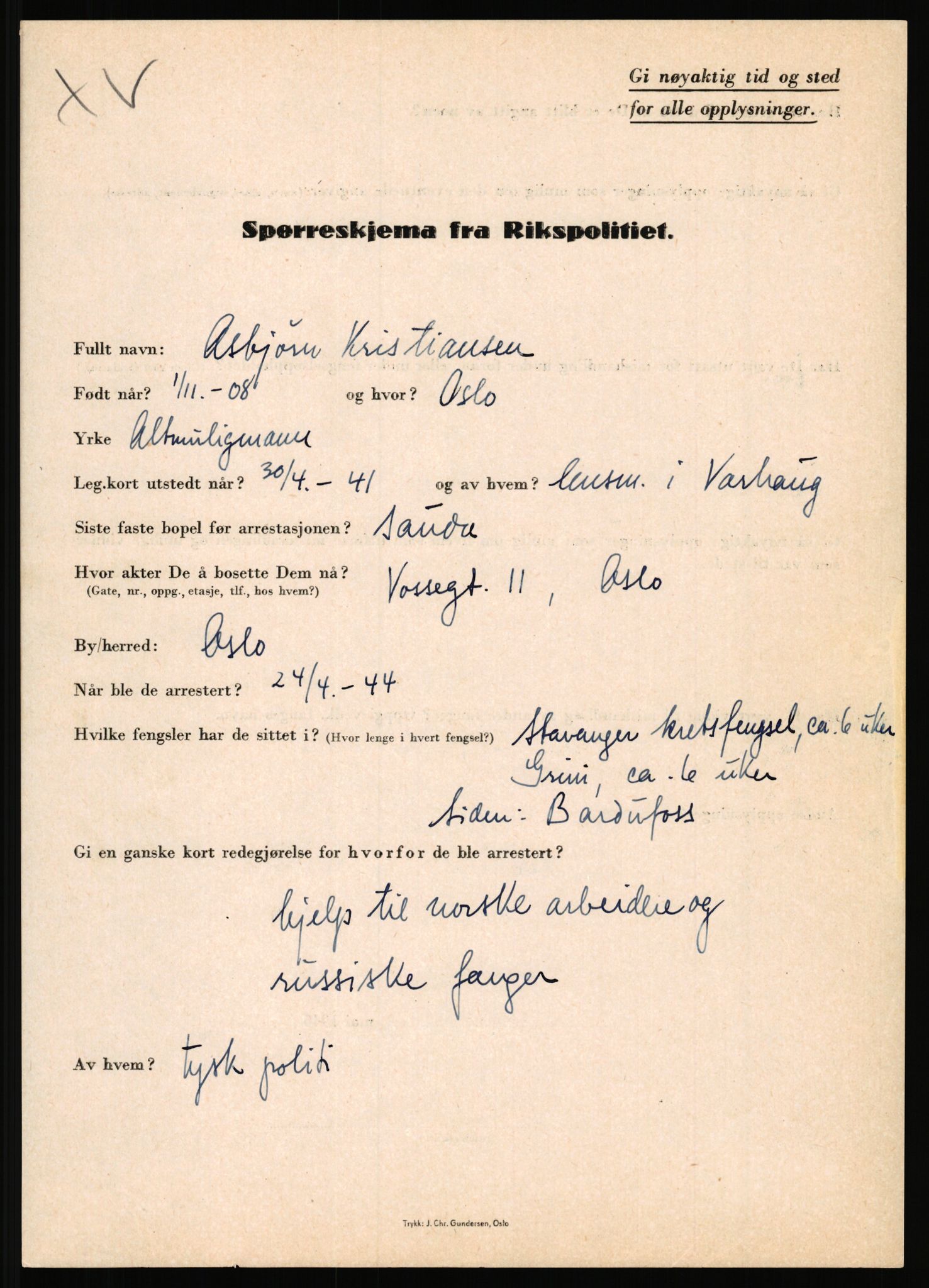 Rikspolitisjefen, AV/RA-S-1560/L/L0009: Karlsen, Aksel Emanuel - Kristiansen, Øivind Vetre, 1940-1945, s. 989