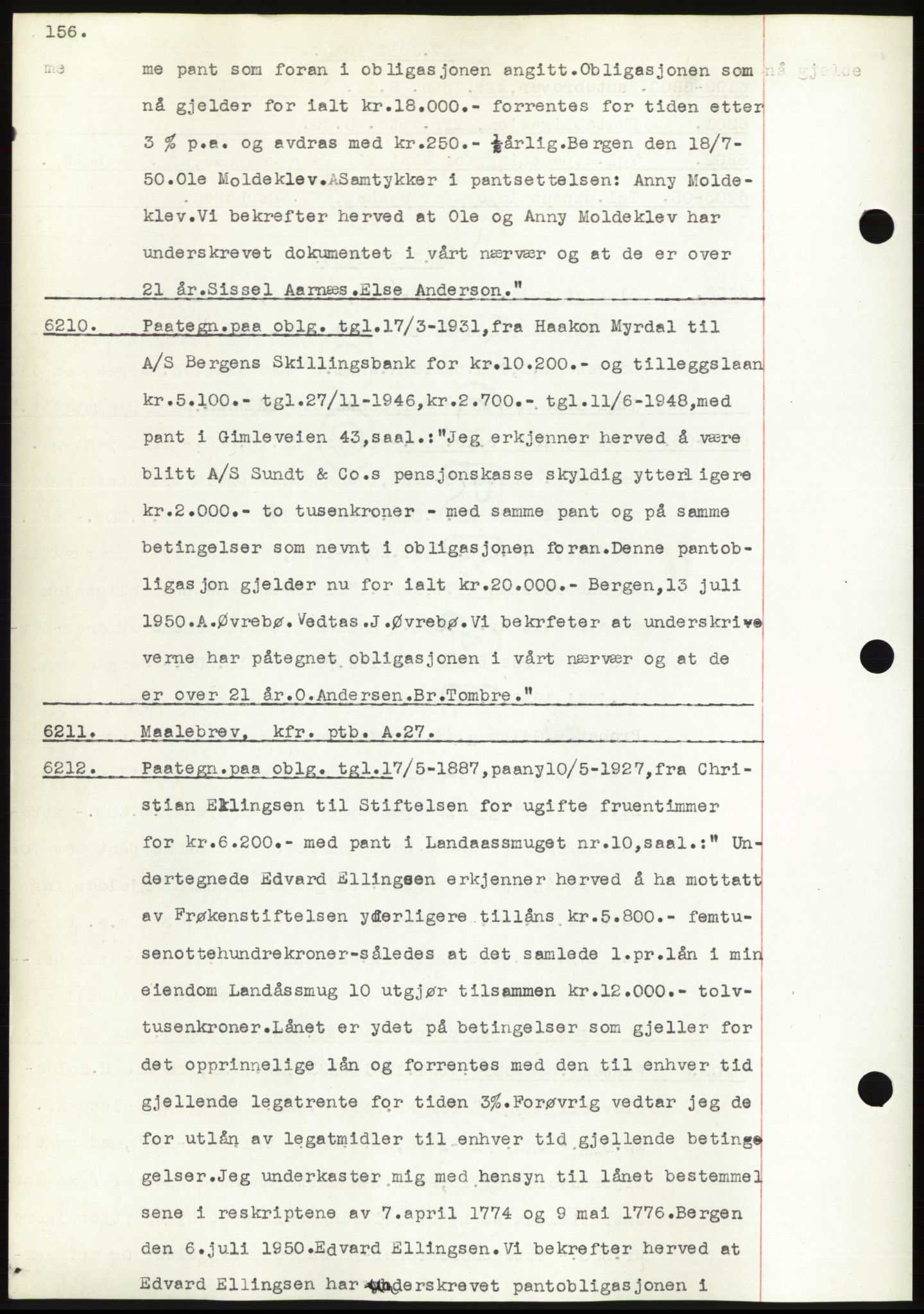 Byfogd og Byskriver i Bergen, SAB/A-3401/03: Pantebok nr. C 39, 1950-1950, Dagboknr: 6210/1950