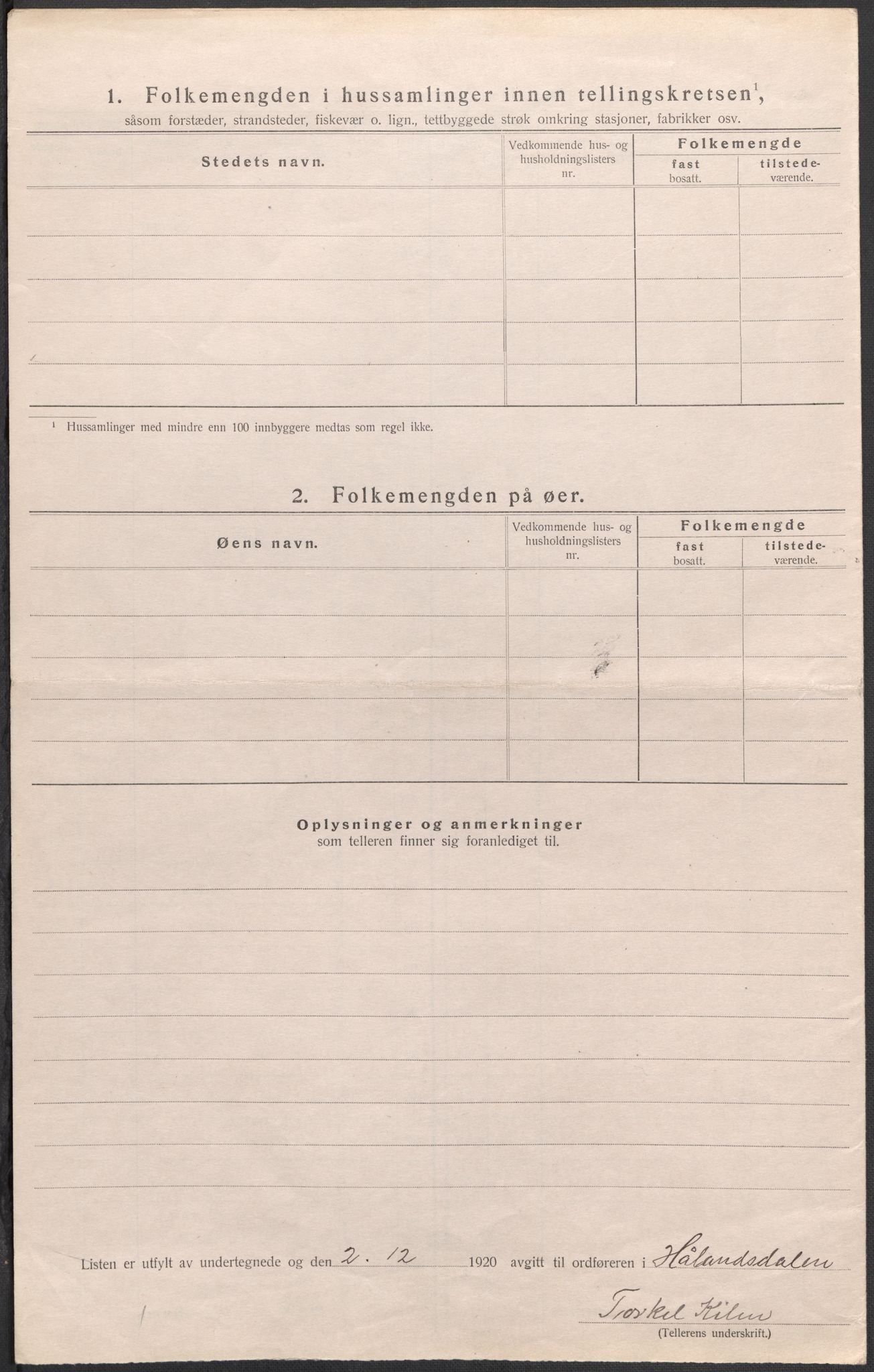 SAB, Folketelling 1920 for 1239 Hålandsdal herred, 1920, s. 13