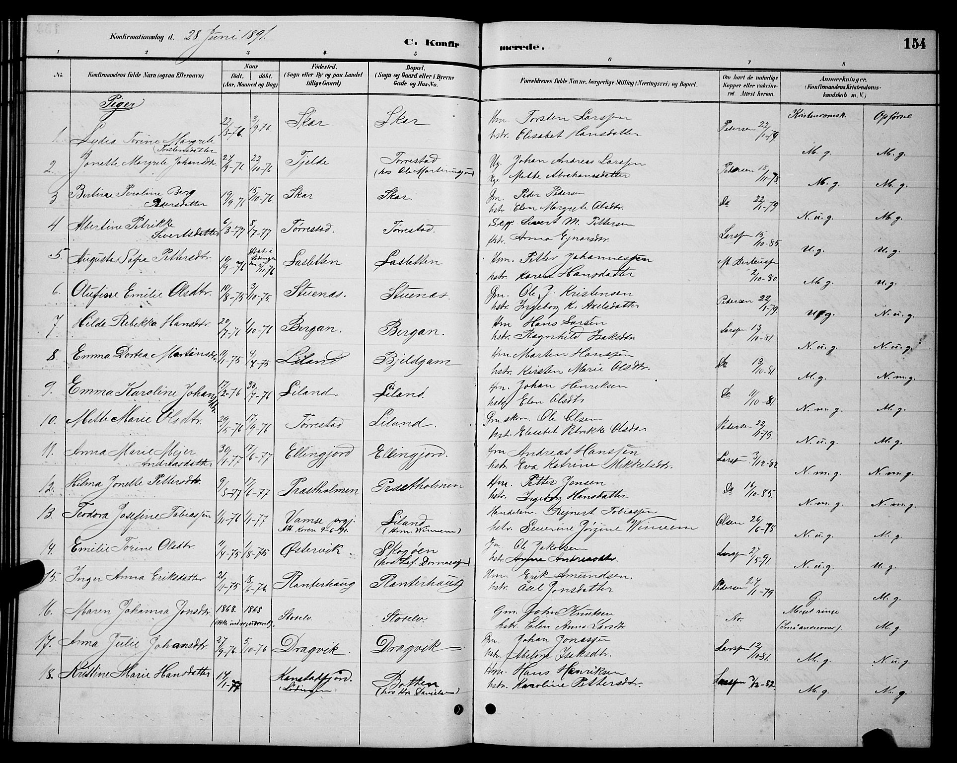 Ministerialprotokoller, klokkerbøker og fødselsregistre - Nordland, AV/SAT-A-1459/863/L0914: Klokkerbok nr. 863C04, 1886-1897, s. 154