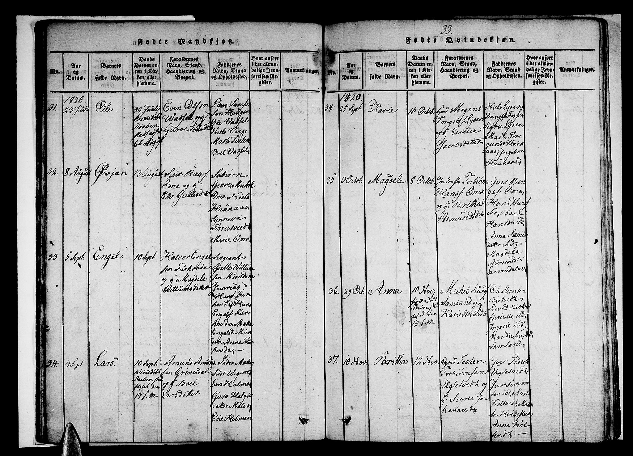 Strandebarm sokneprestembete, SAB/A-78401/H/Haa: Ministerialbok nr. A 5, 1816-1826, s. 33