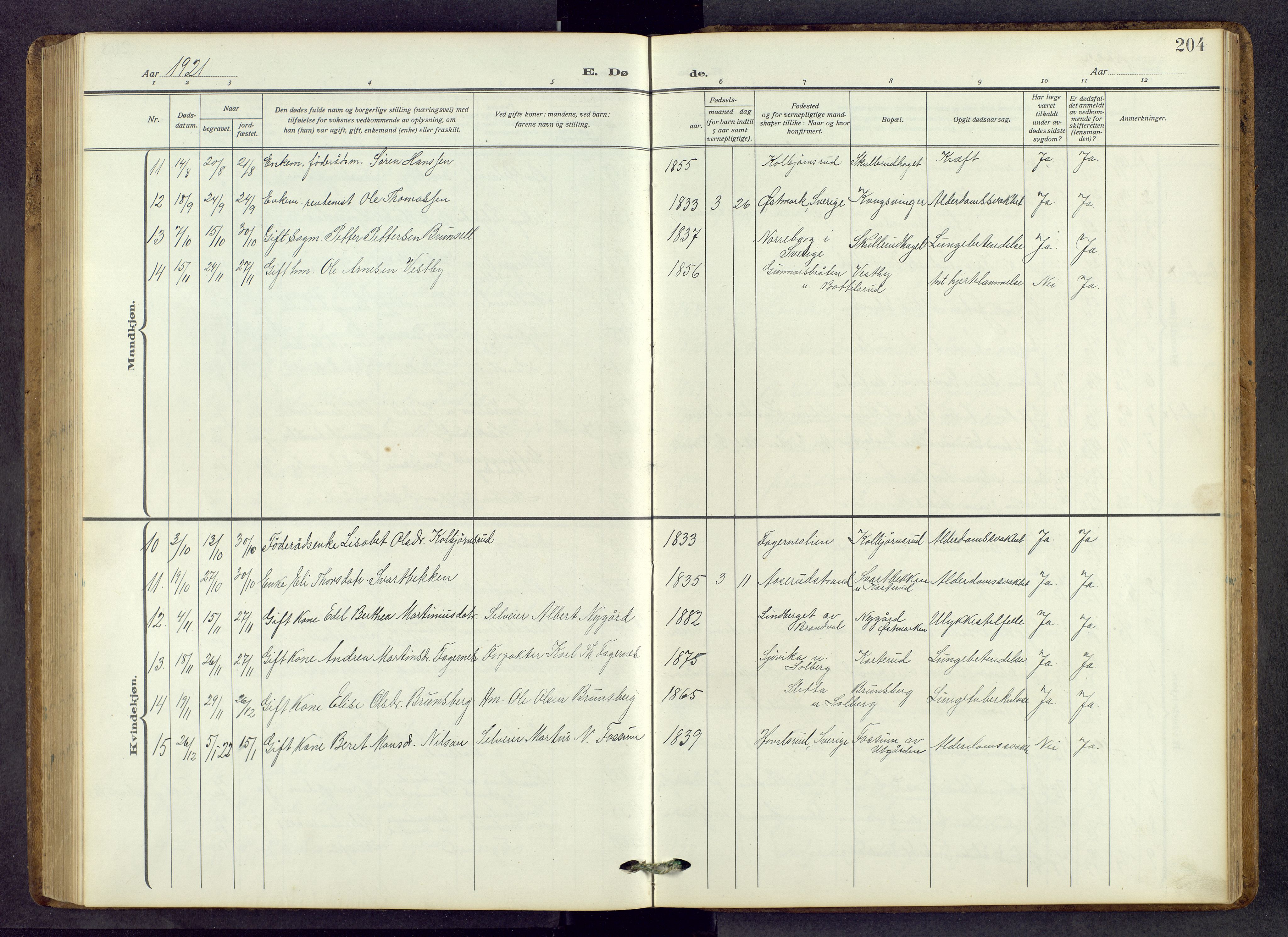 Vinger prestekontor, AV/SAH-PREST-024/H/Ha/Hab/L0006: Klokkerbok nr. 6, 1921-1973, s. 204