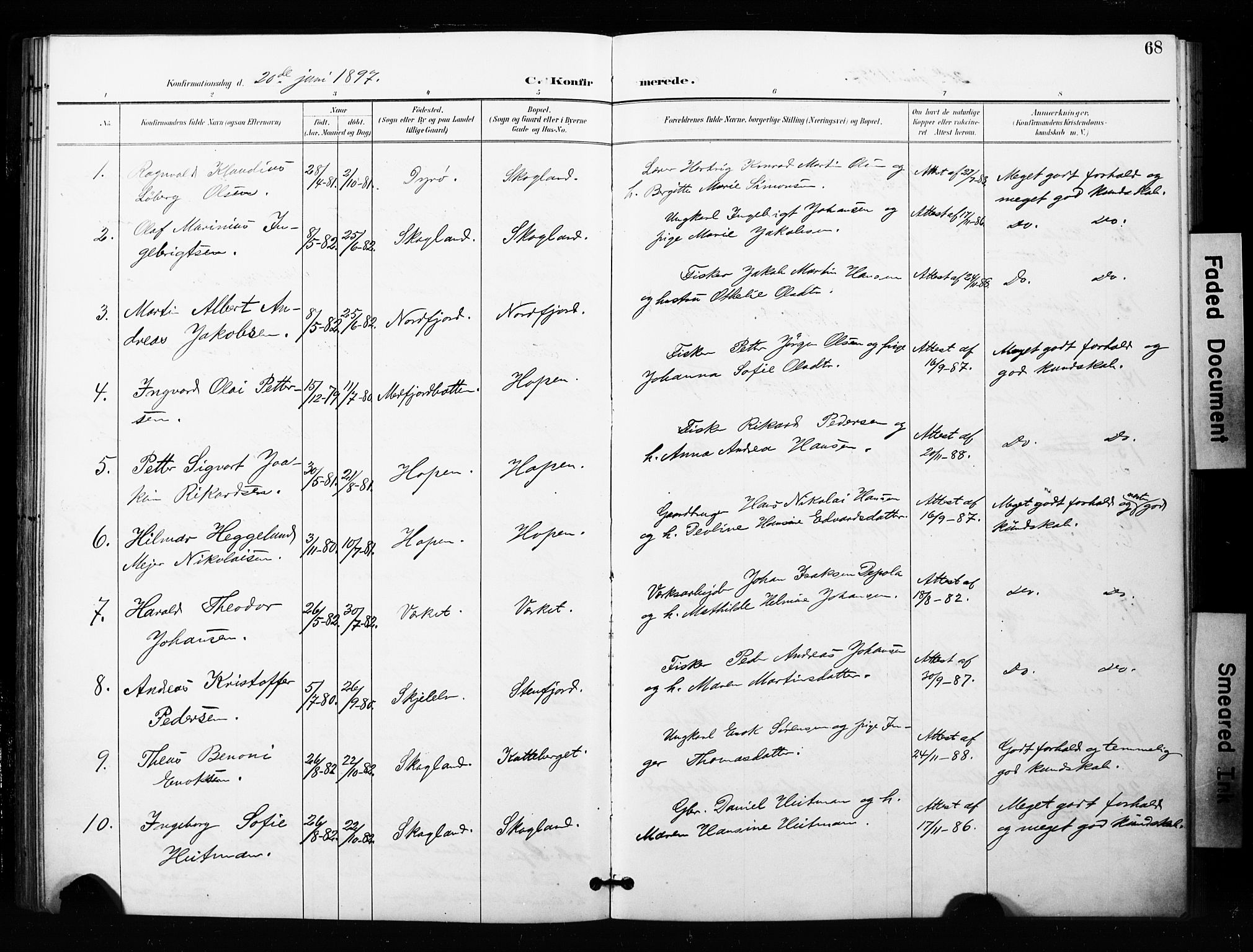 Berg sokneprestkontor, SATØ/S-1318/G/Ga/Gaa/L0005kirke: Ministerialbok nr. 5, 1894-1905, s. 68
