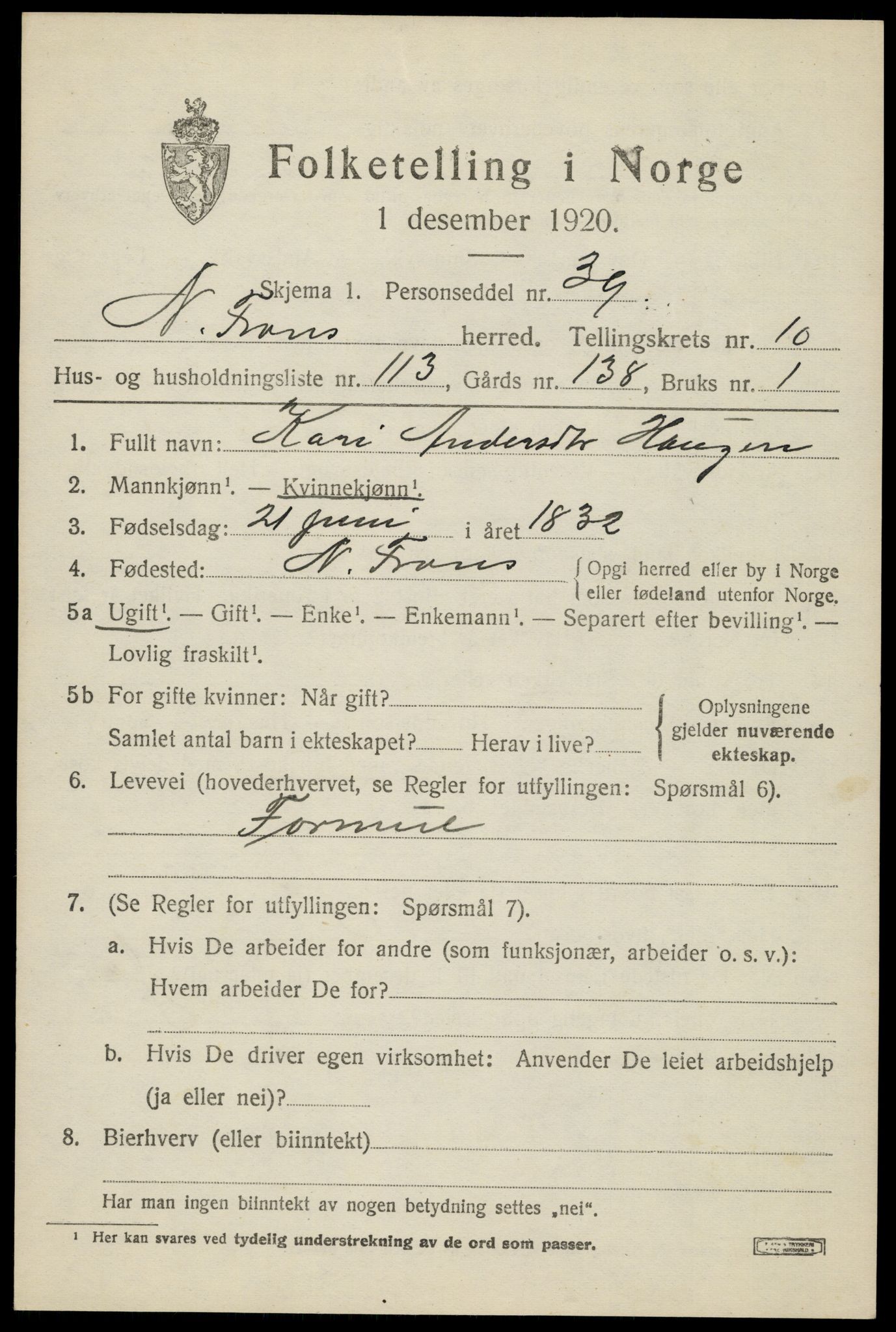 SAH, Folketelling 1920 for 0518 Nord-Fron herred, 1920, s. 9376