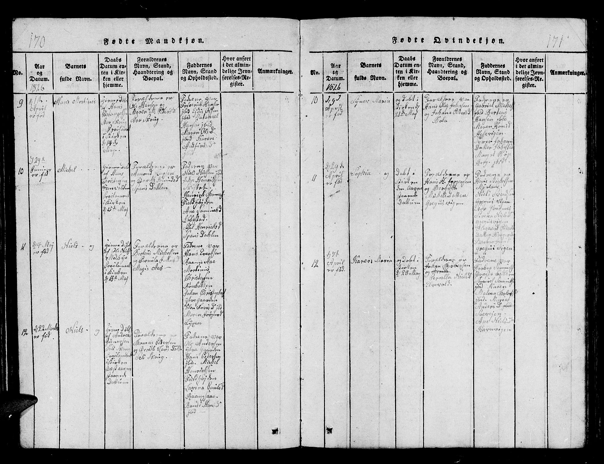 Ibestad sokneprestembete, AV/SATØ-S-0077/H/Ha/Hab/L0002klokker: Klokkerbok nr. 2, 1821-1833, s. 170-171