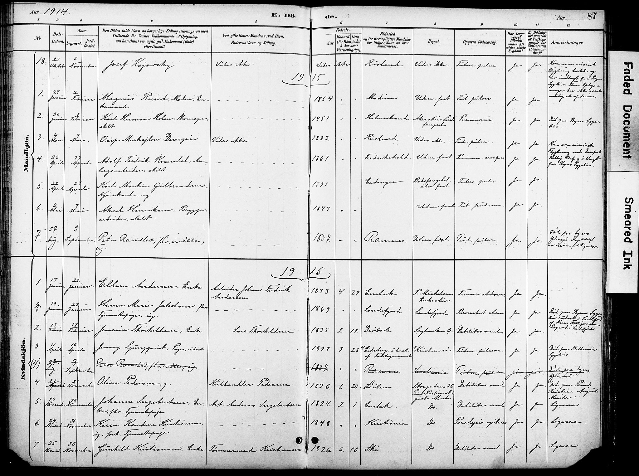 Krohgstøtten sykehusprest Kirkebøker, AV/SAO-A-10854/F/Fa/L0003: Ministerialbok nr. 3, 1890-1935, s. 87