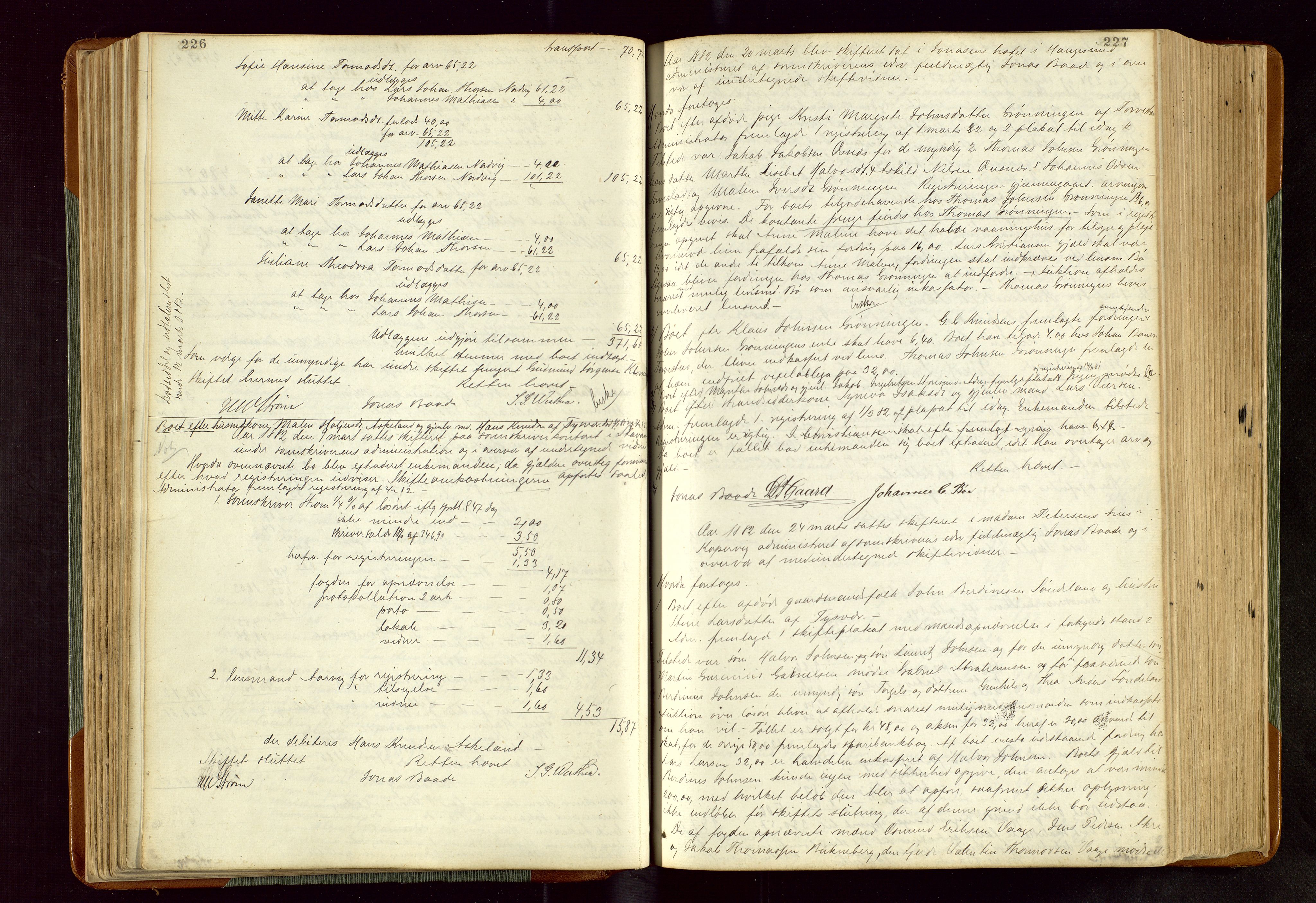 Karmsund sorenskriveri, AV/SAST-A-100311/01/IV/IVDBA/L0005: SKIFTEPROTOKOLL SKJOLD,TORVESTAD, TYSVÆR, 1877-1895, s. 226-227