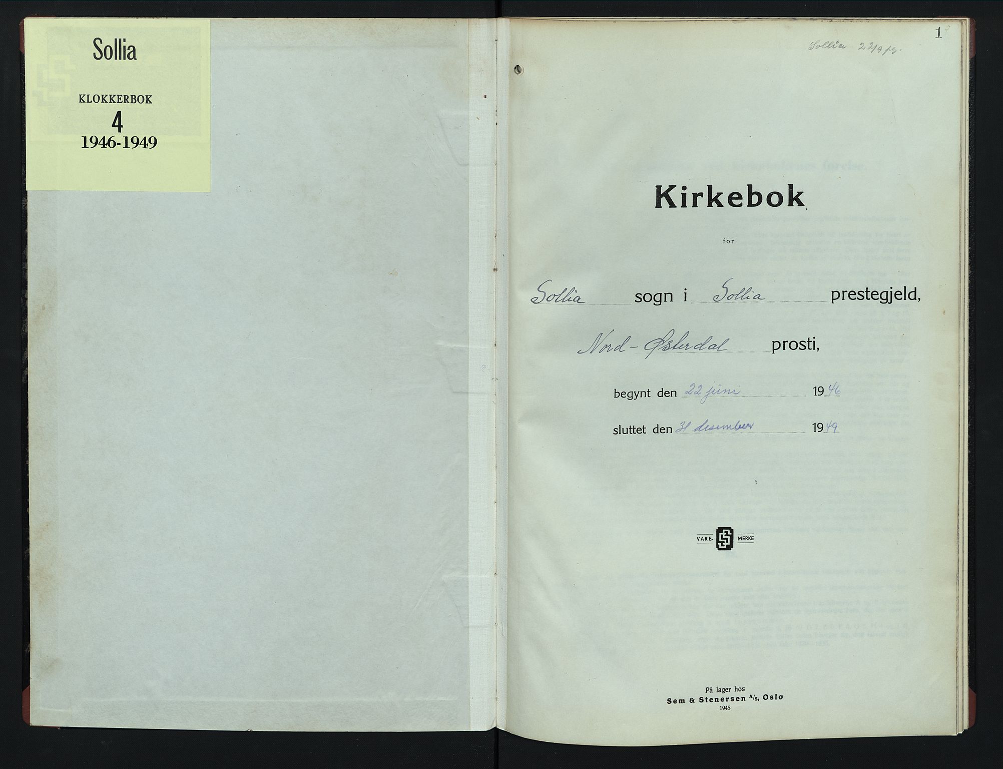 Sollia prestekontor, AV/SAH-PREST-050/H/Ha/Hab/L0004: Klokkerbok nr. 4, 1946-1949, s. 1