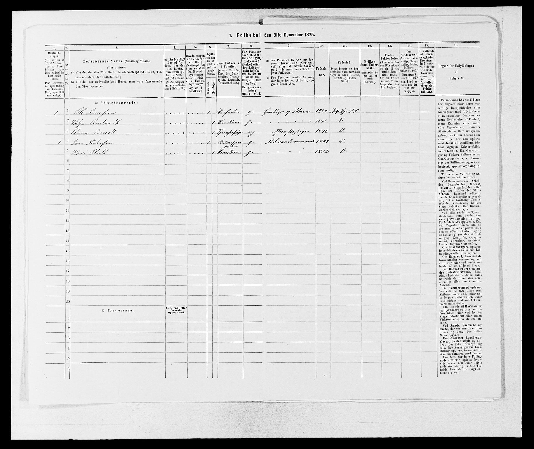 SAB, Folketelling 1875 for 1420P Sogndal prestegjeld, 1875, s. 815