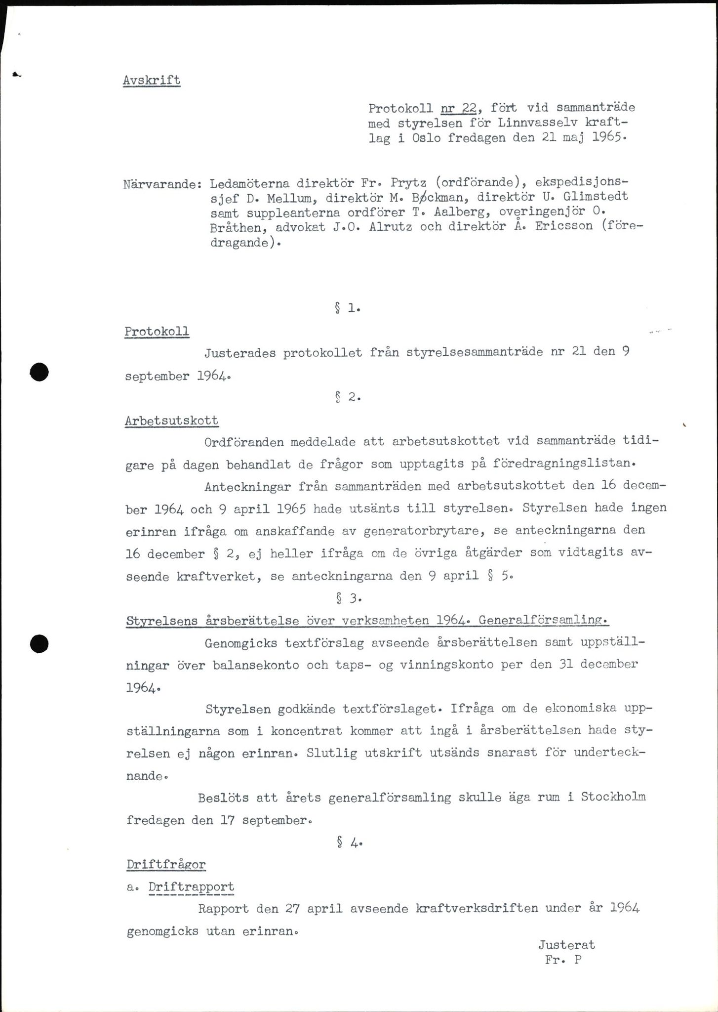 Norges vassdrags- og energidirektorat, Hovedstyre, AV/RA-S-6226/F/Fa/L0026/0001: Linnvasselv Kraftlag m.fl. / Linnvasselv Kraftlag. Styresaker, 1962-1965