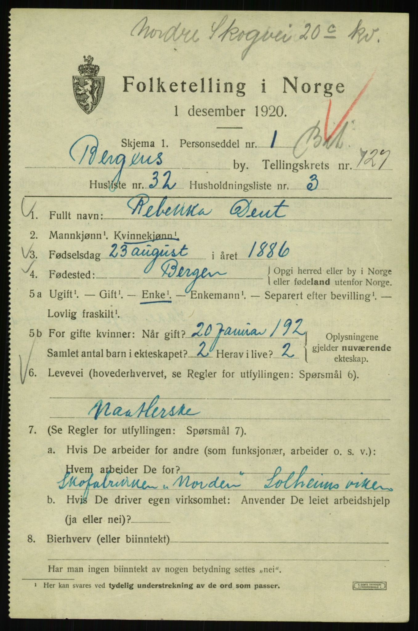 SAB, Folketelling 1920 for 1301 Bergen kjøpstad, 1920, s. 214857