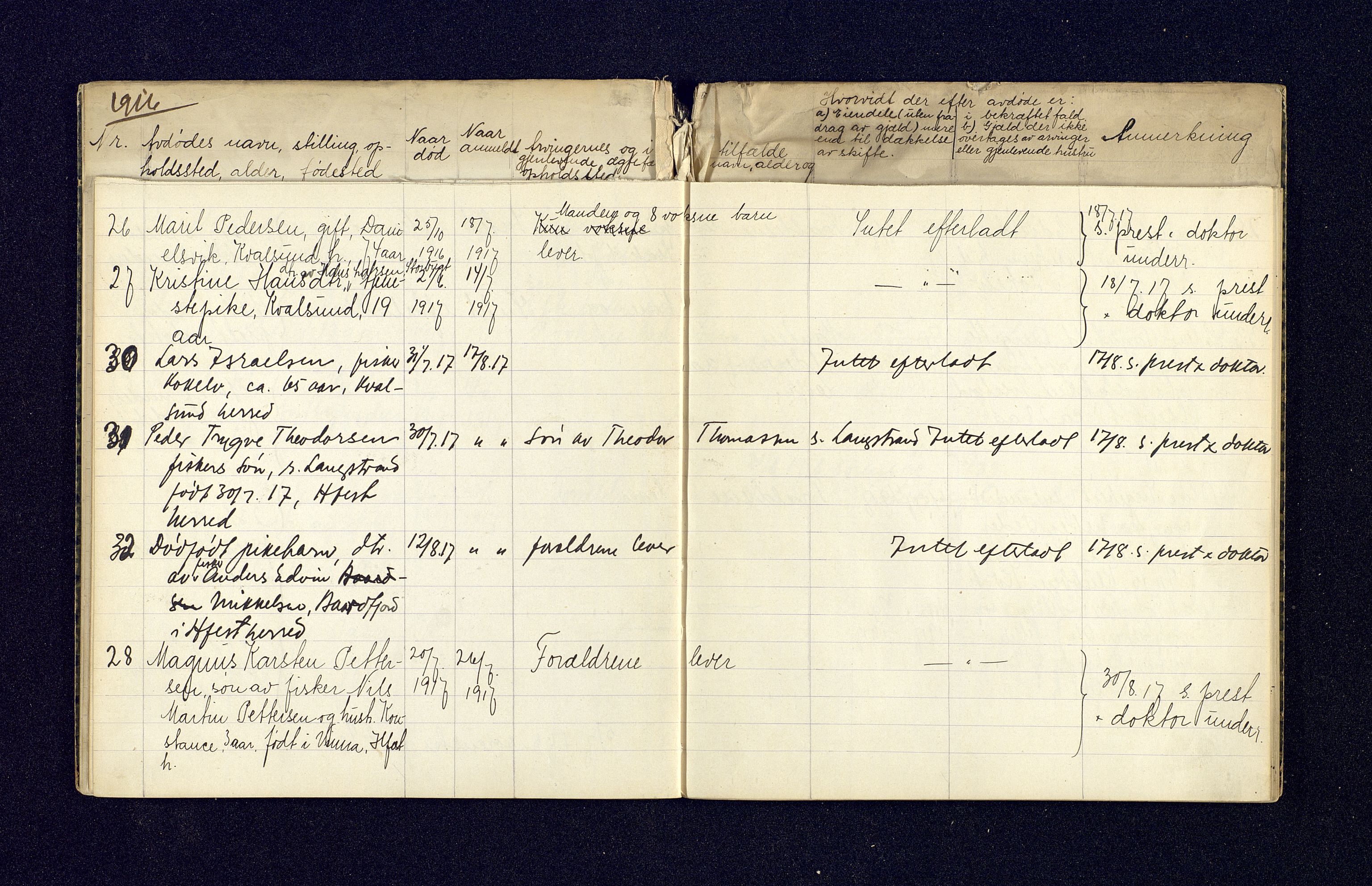 Sørøysund og Kvalsund lensmannskontor, AV/SATØ-SATO-151/2/Ff/L0150: Dødsfallsprotokoller, 1916-1918