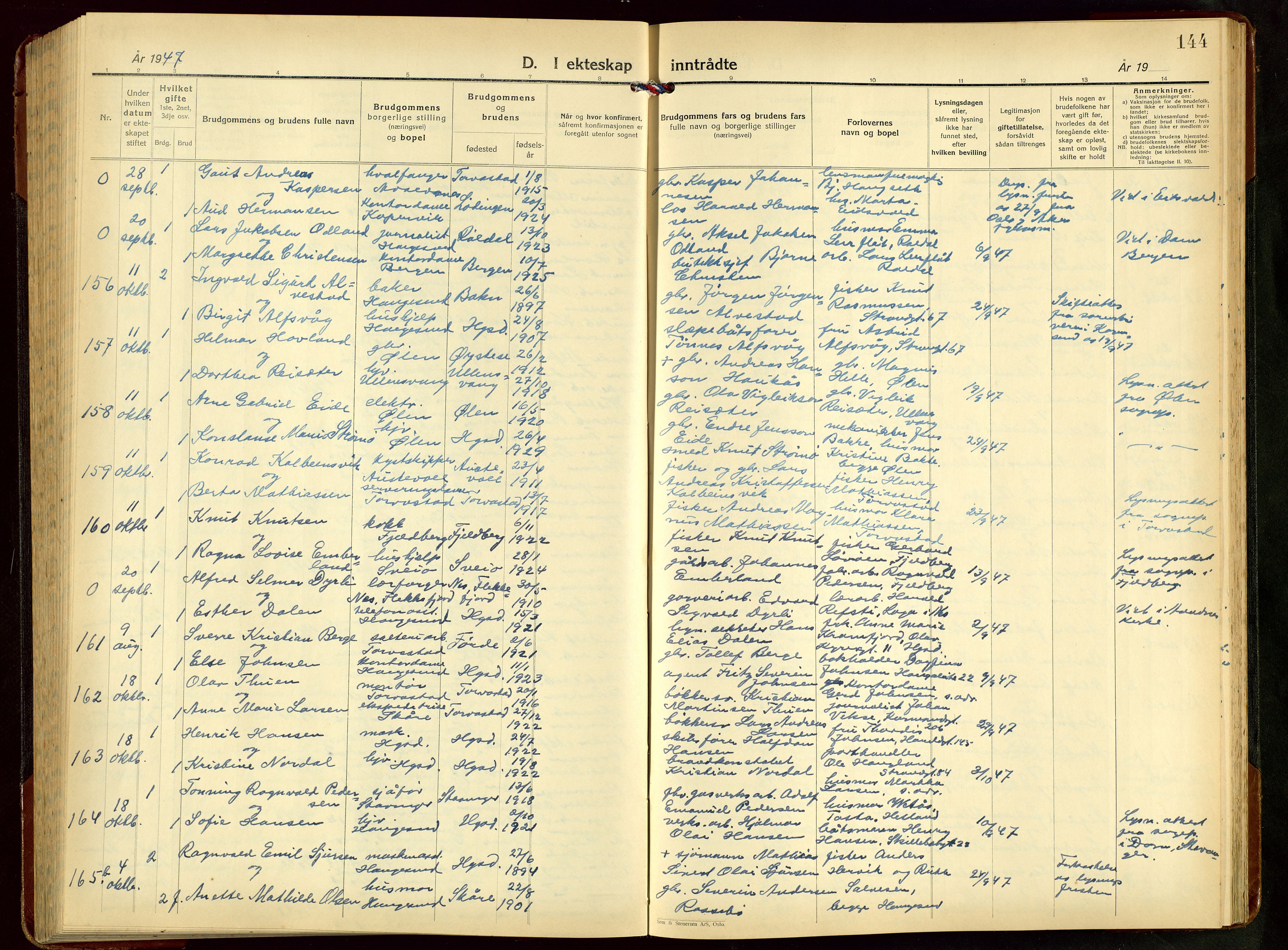 Haugesund sokneprestkontor, AV/SAST-A -101863/H/Ha/Hab/L0014: Klokkerbok nr. B 14, 1940-1952, s. 144