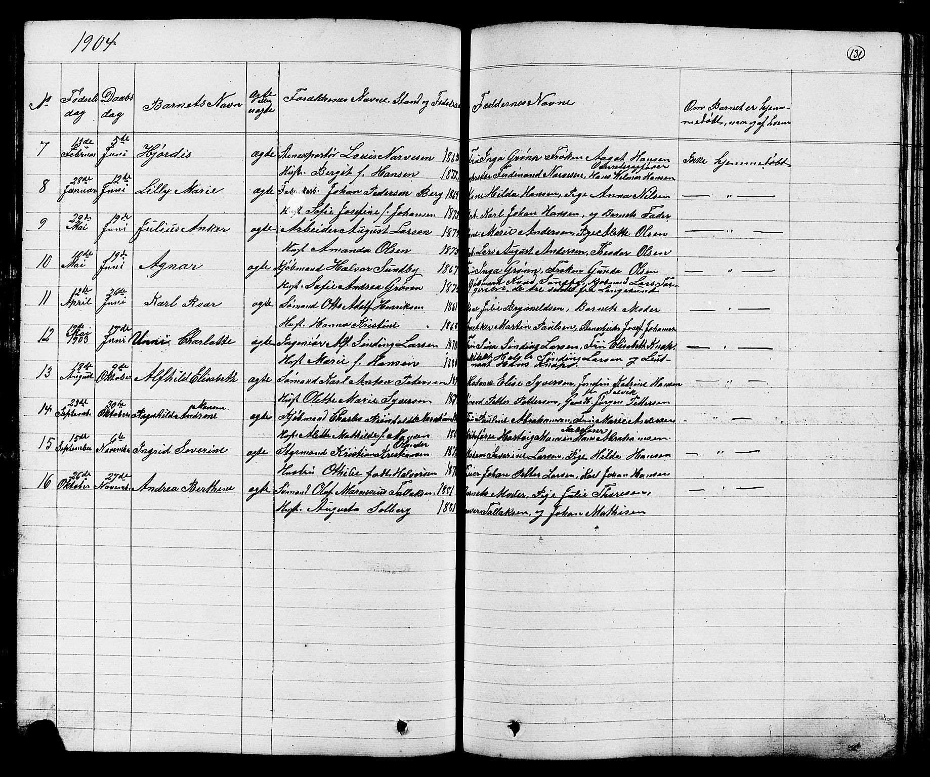 Stavern kirkebøker, AV/SAKO-A-318/G/Ga/L0002: Klokkerbok nr. 2, 1839-1909, s. 131