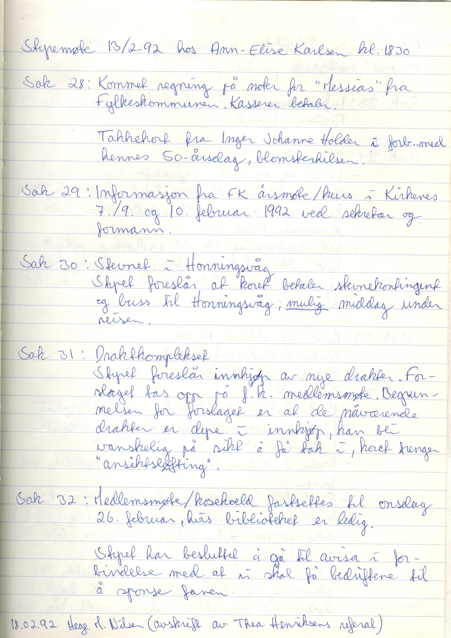 Vadsø damekor, FMFB/A-1049/A/Aa/L0004: Møtebok, 1984-1997