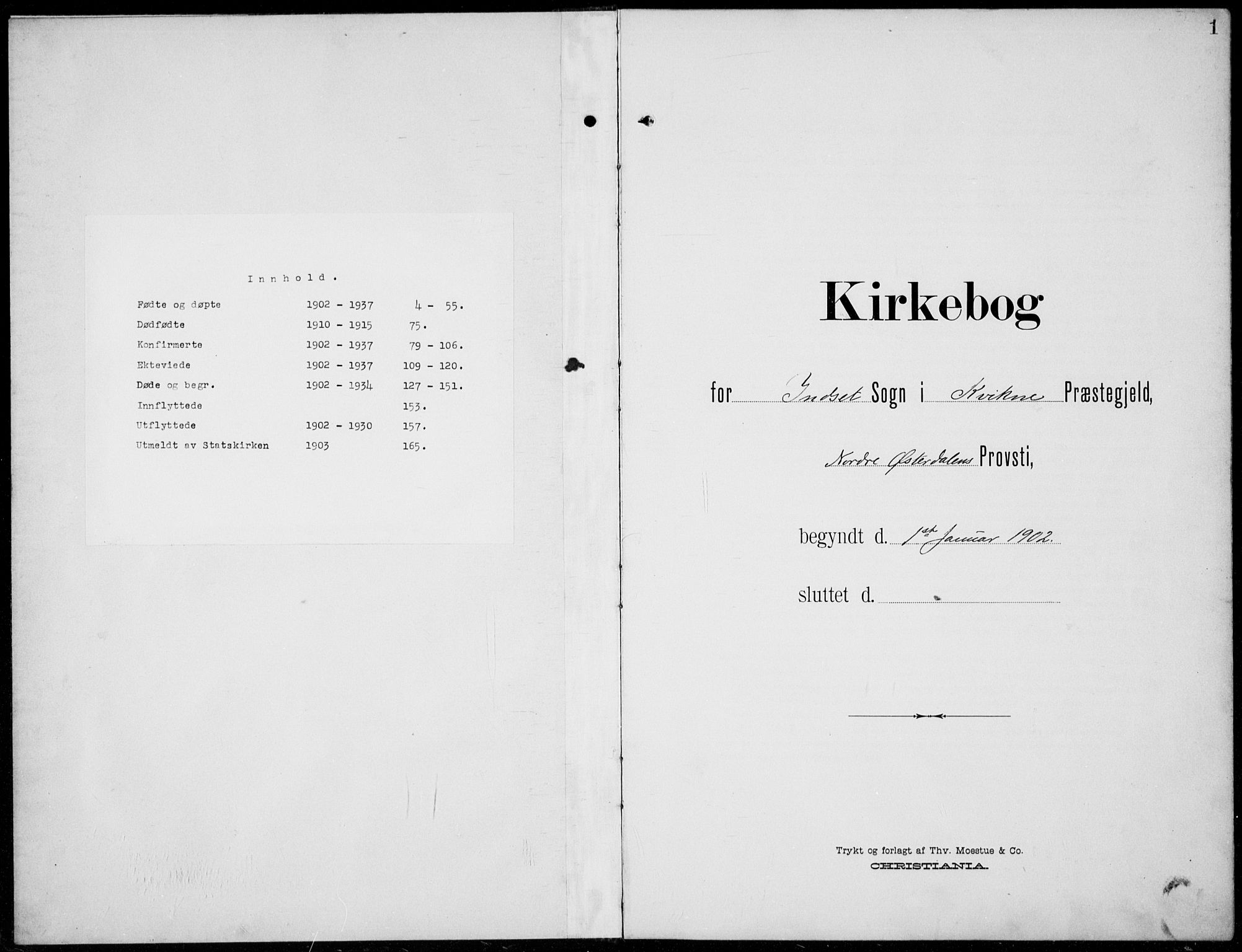 Kvikne prestekontor, SAH/PREST-064/H/Ha/Hab/L0004: Klokkerbok nr. 4, 1902-1937, s. 1