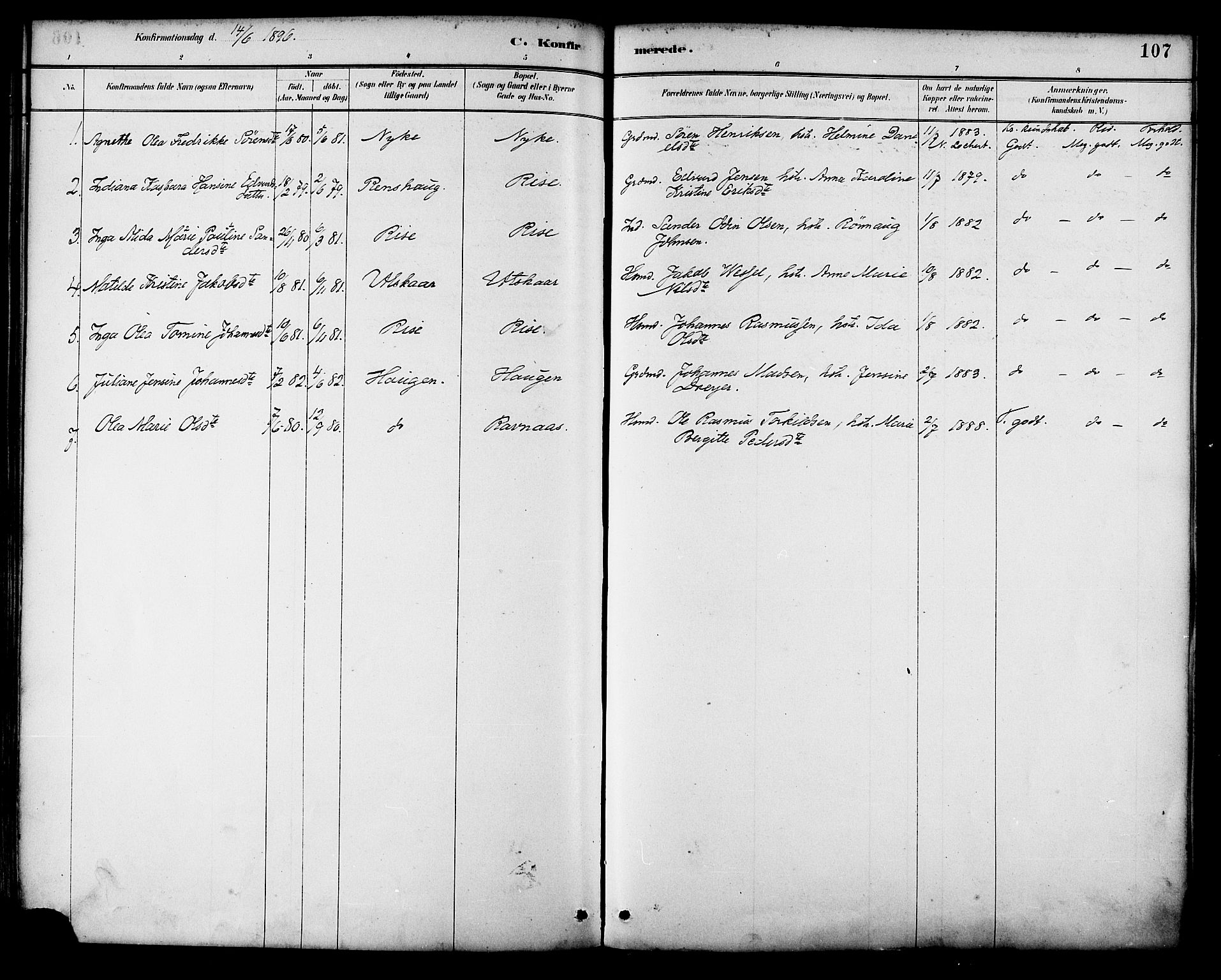 Ministerialprotokoller, klokkerbøker og fødselsregistre - Nordland, AV/SAT-A-1459/892/L1320: Ministerialbok nr. 892A01, 1886-1901, s. 107