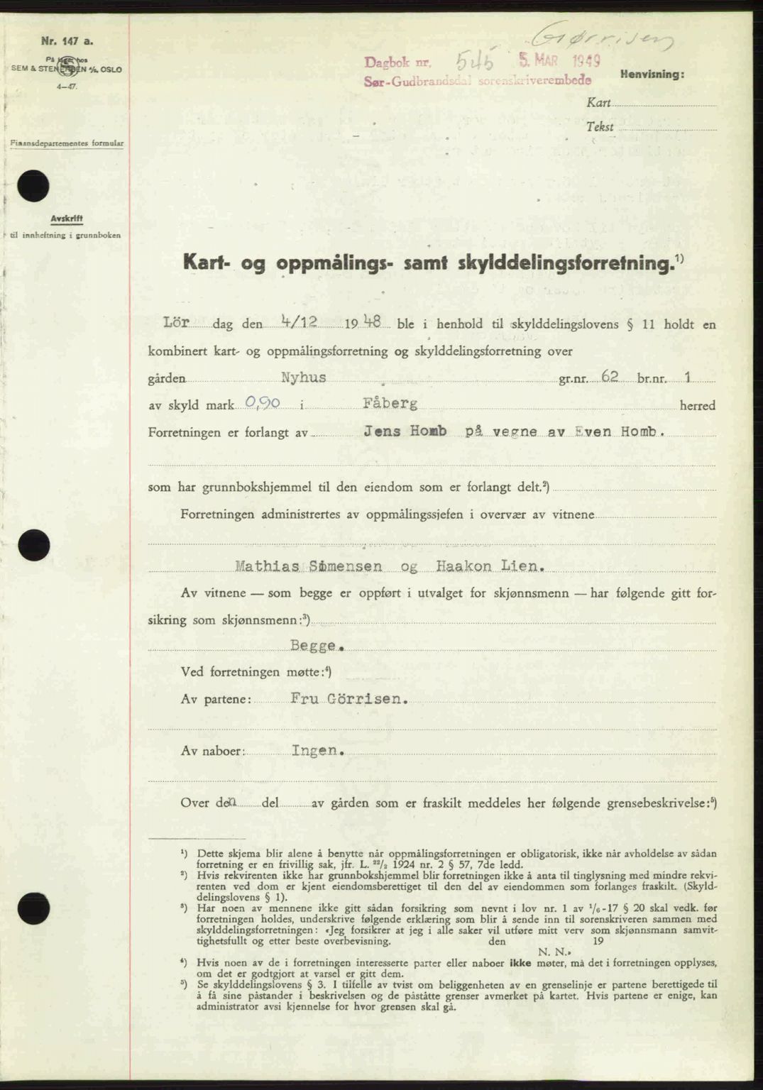 Sør-Gudbrandsdal tingrett, SAH/TING-004/H/Hb/Hbd/L0024: Pantebok nr. A24, 1948-1949, Dagboknr: 545/1949