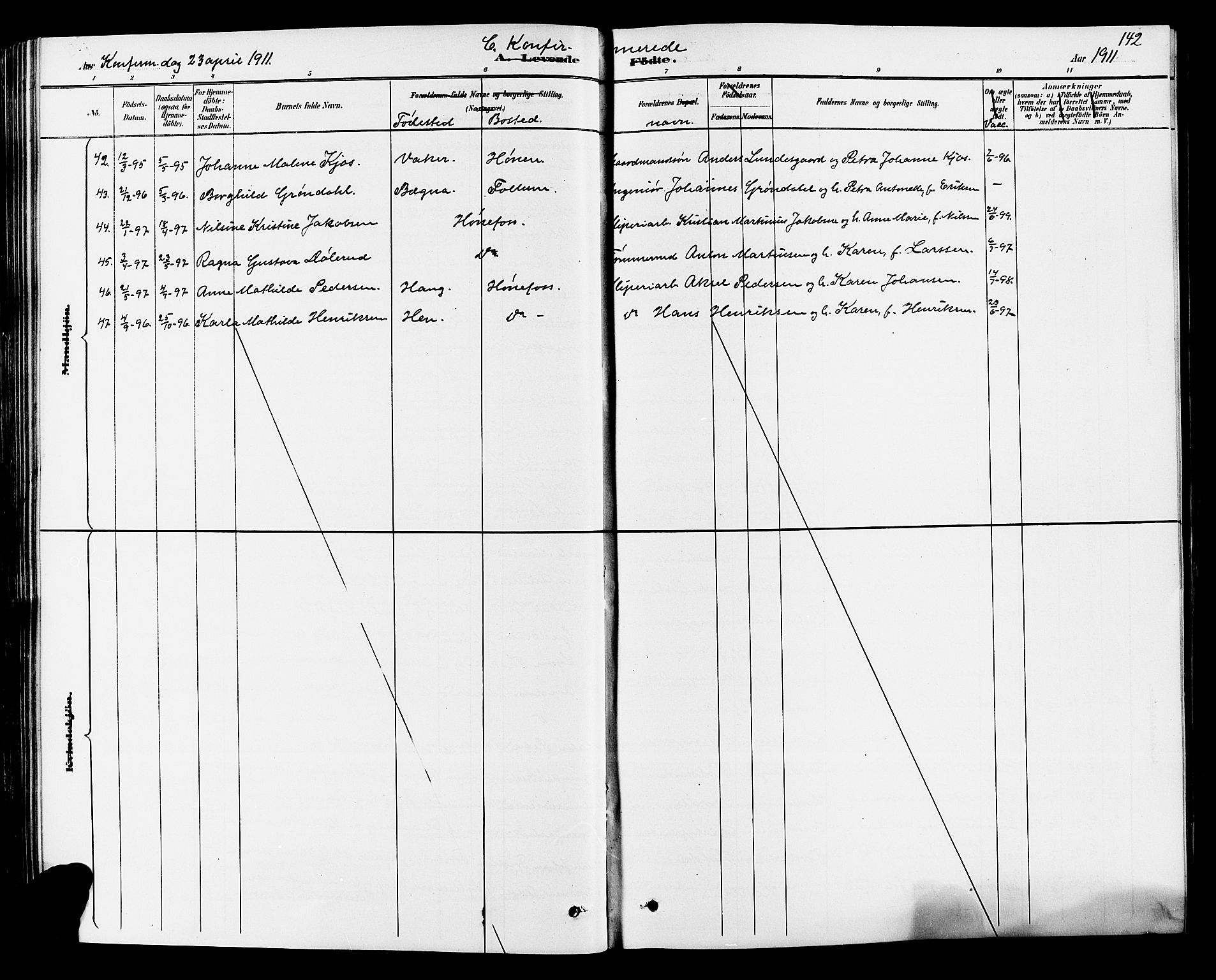 Norderhov kirkebøker, AV/SAKO-A-237/G/Ga/L0008: Klokkerbok nr. I 8, 1887-1912, s. 142
