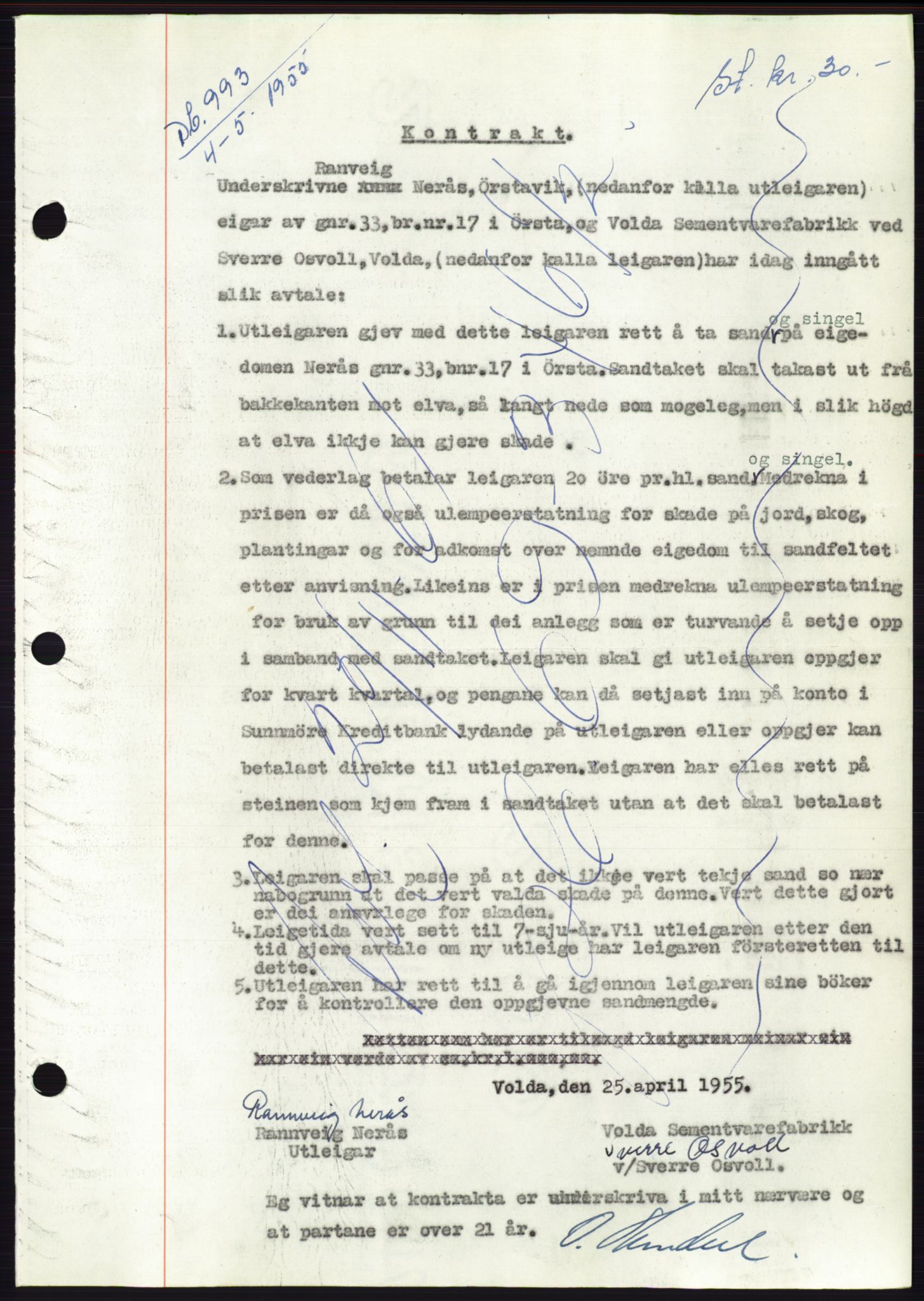 Søre Sunnmøre sorenskriveri, AV/SAT-A-4122/1/2/2C/L0126: Pantebok nr. 14B, 1954-1955, Dagboknr: 993/1955
