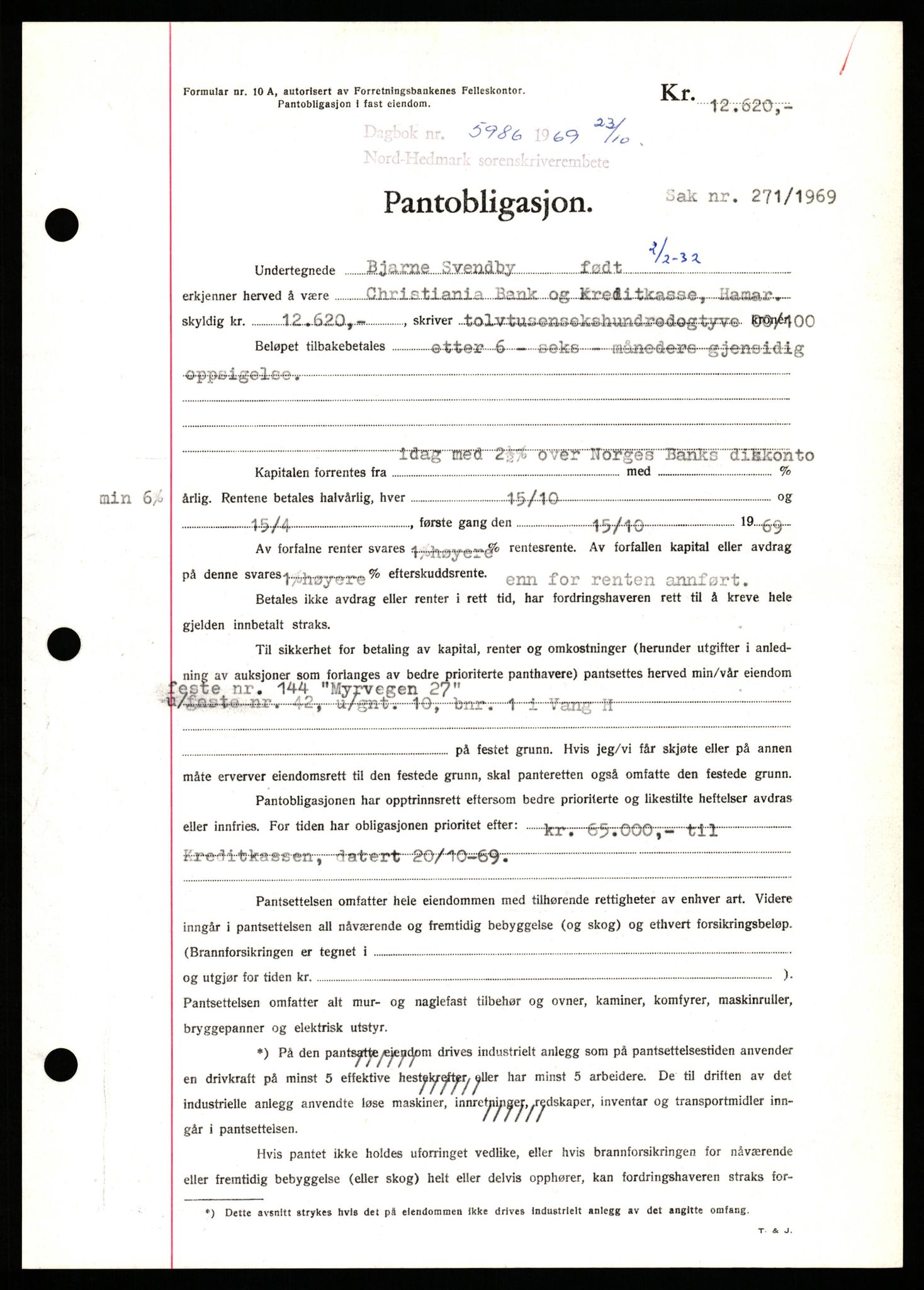 Nord-Hedmark sorenskriveri, SAH/TING-012/H/Hb/Hbf/L0082: Pantebok nr. B82, 1969-1969, Dagboknr: 5986/1969